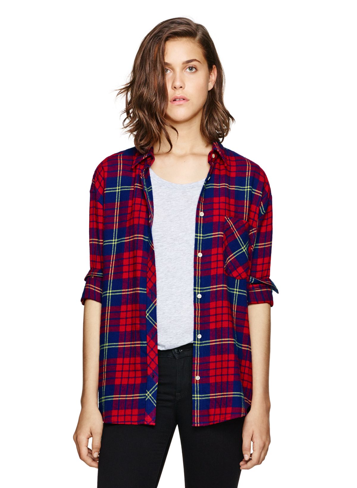 Risen Brushed Knit Oversized Flannel Shirt - Women's Shirts/Blouses in Red  Black