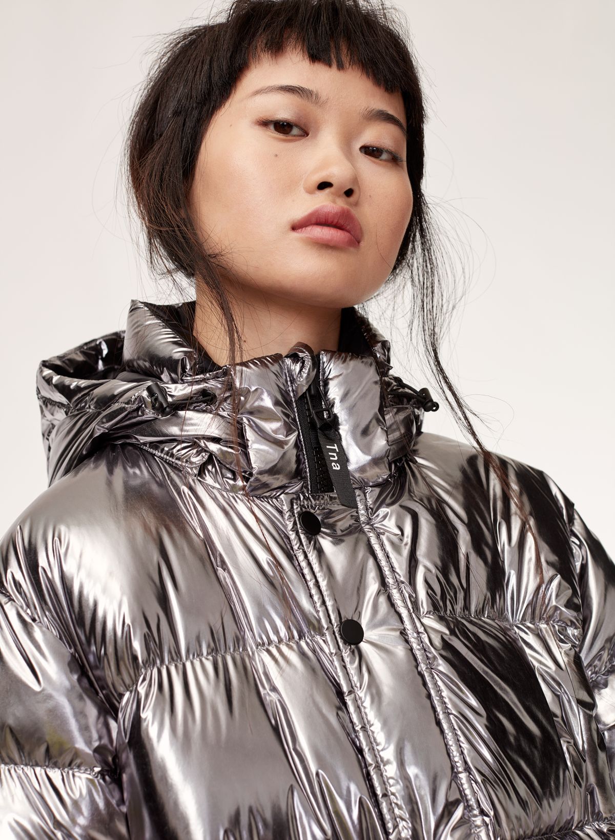 Superdown Missy Puffer Jacket in Metallic Silver - Size M