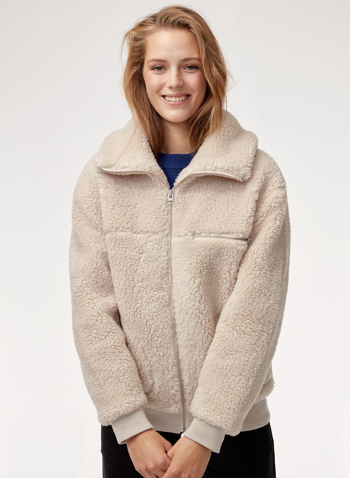 Oversized teddy-lined jacket - Beige - Ladies