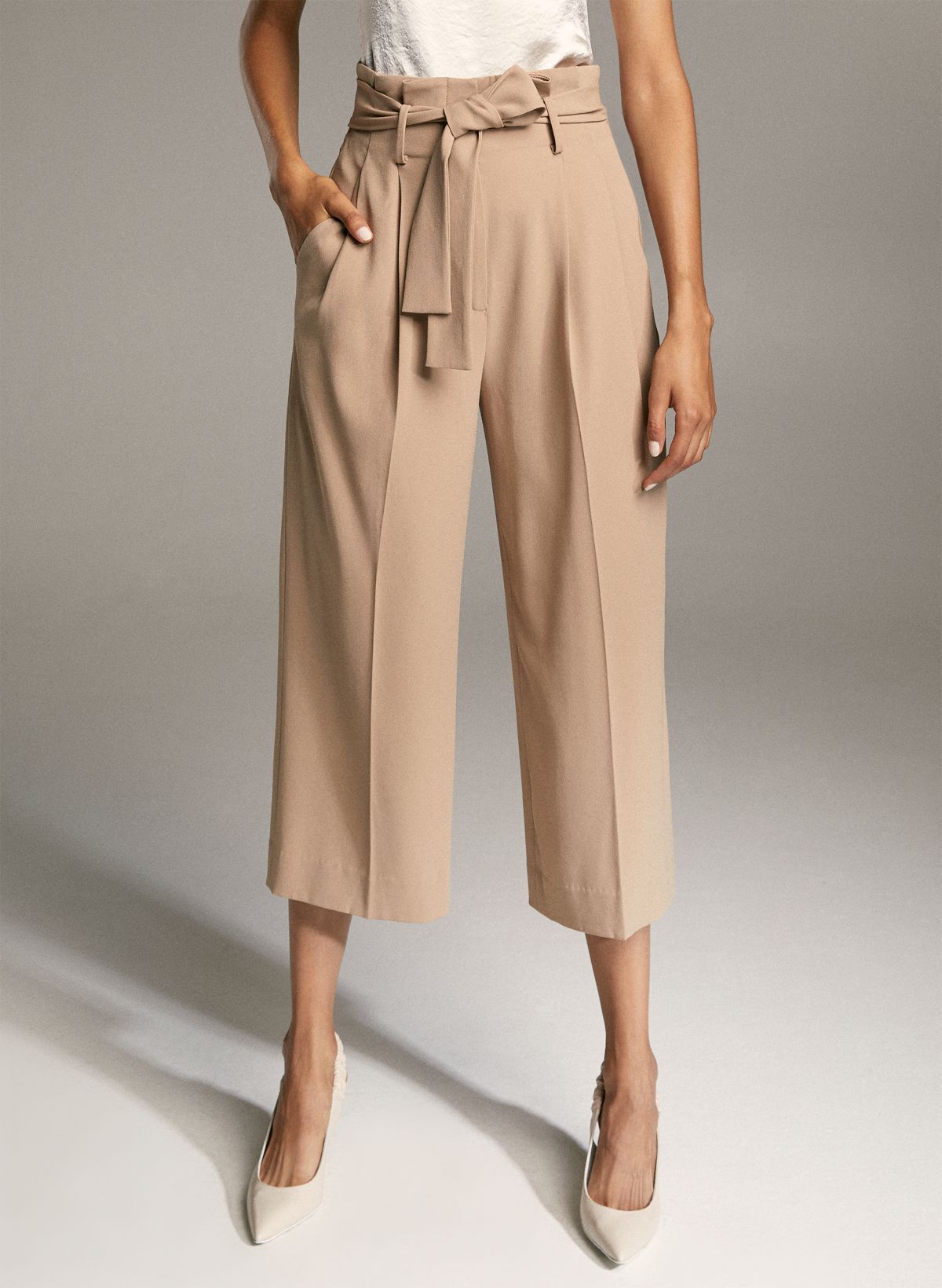 Buy online Green Pleated Cotton Culottes Pants from bottom wear