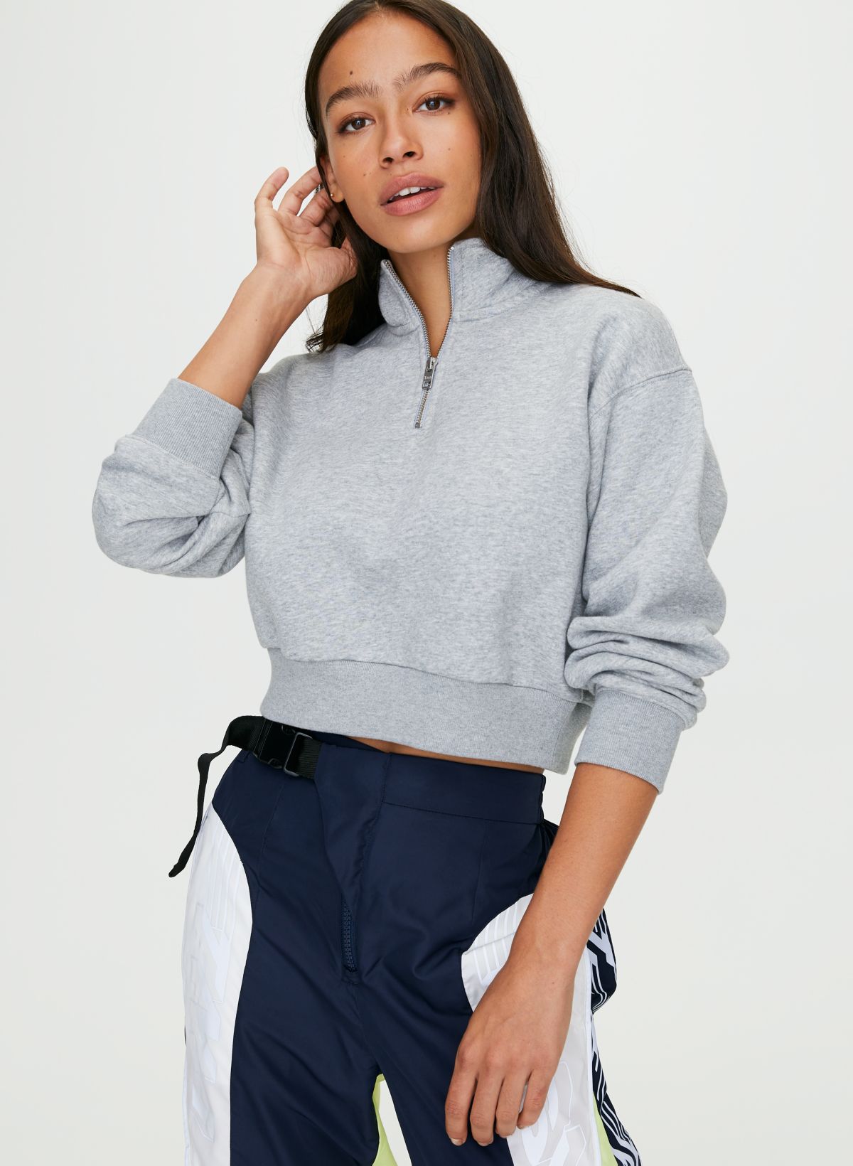 cropped 3/4 zip sweatshirt