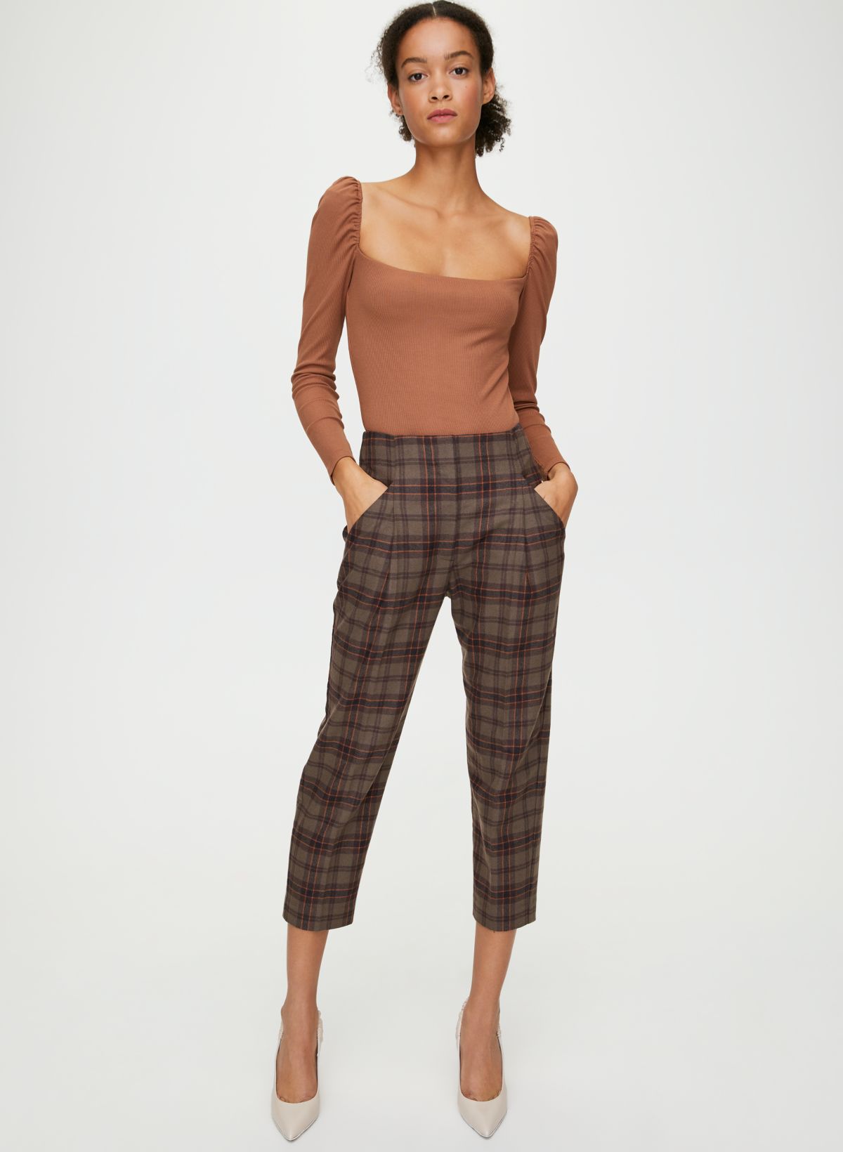 High Waist Plaid Wool Shorts, Pants, Autumn and Winter, Wool Blend