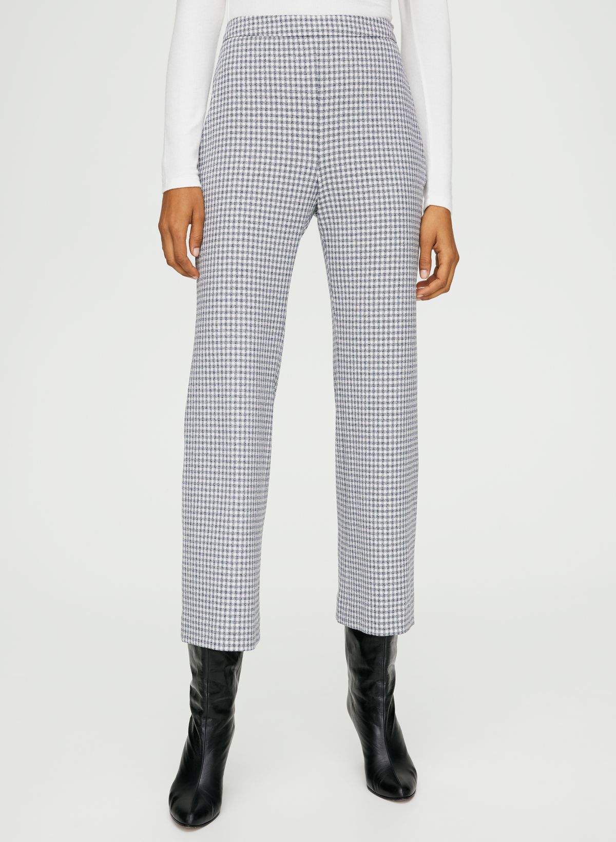 GINGHAM MINI FLARE PANTS - Black / White