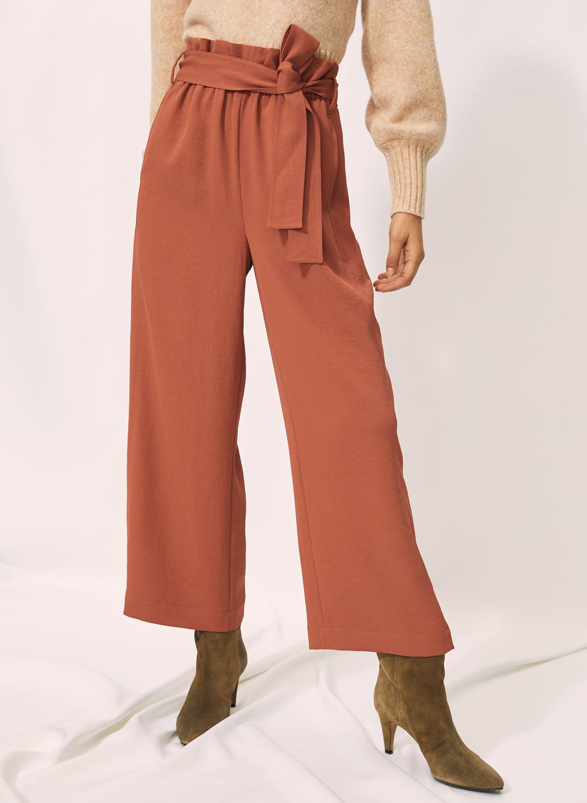 Buy PAPER-BAG-STYLE CINCHED WAIST GREIGE TROUSER for Women Online