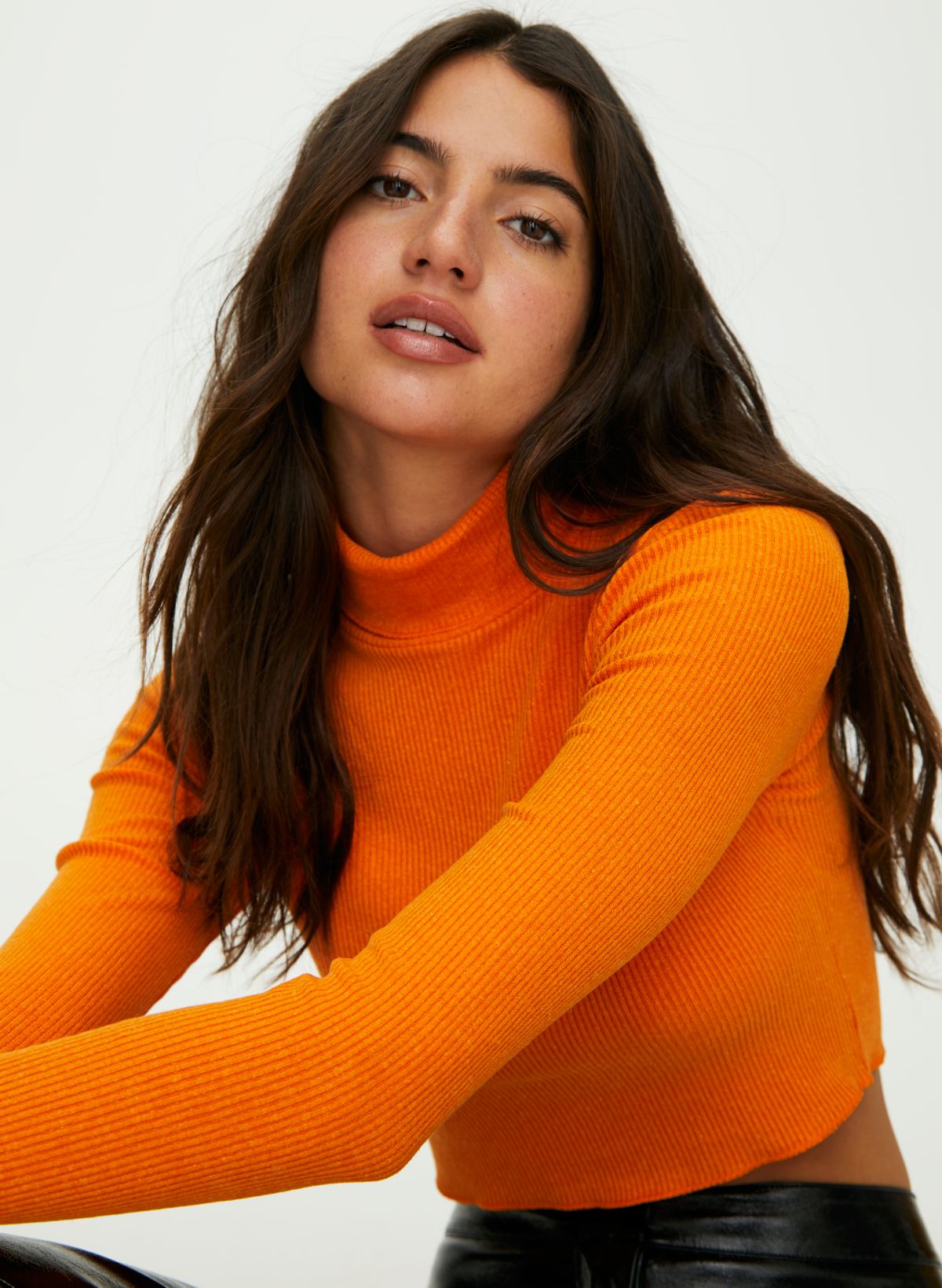 Click to Buy << Body Suits for Women orange Long Sleeve Turleneck