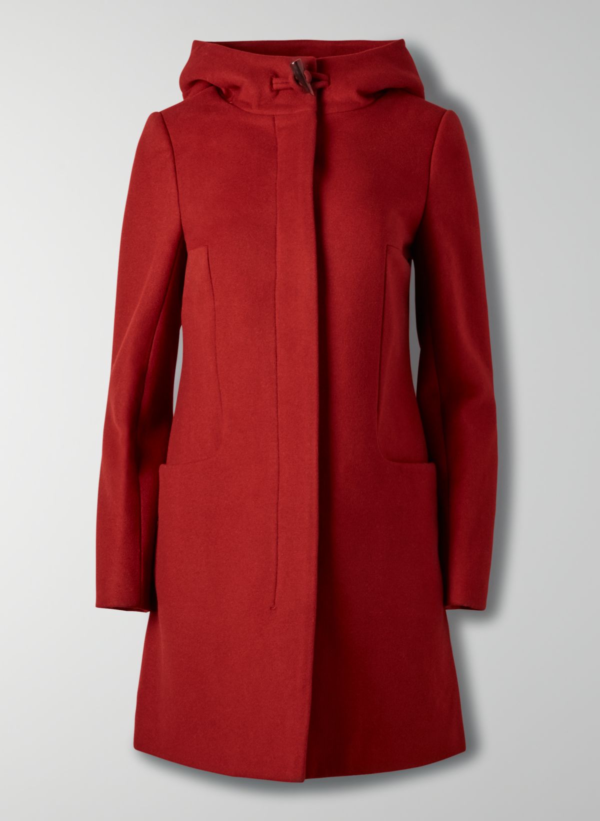 Women's Slick Wool Hooded Coat in Dark Red