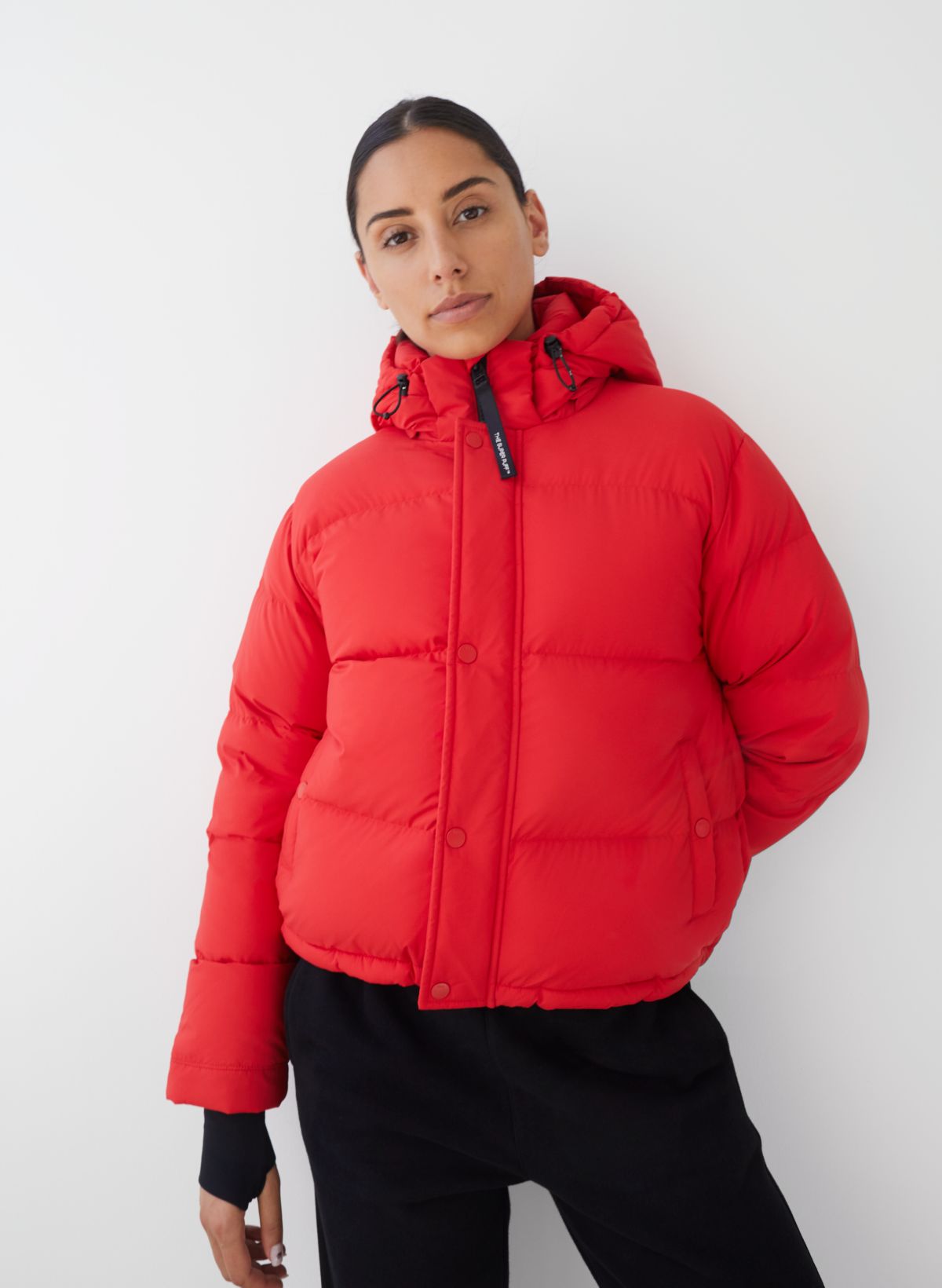 Glossy Red Parachute Cropped Puffer Jacket