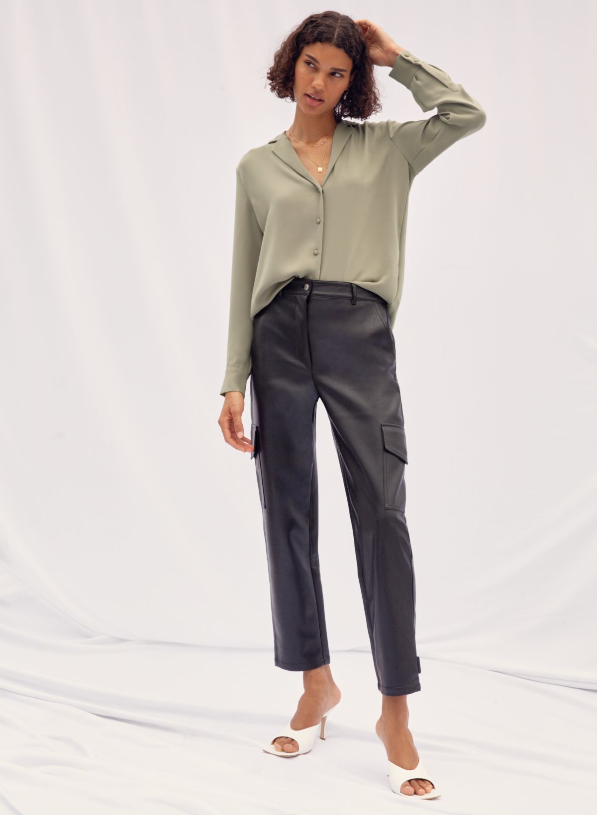 Brown faux-leather cargo pant