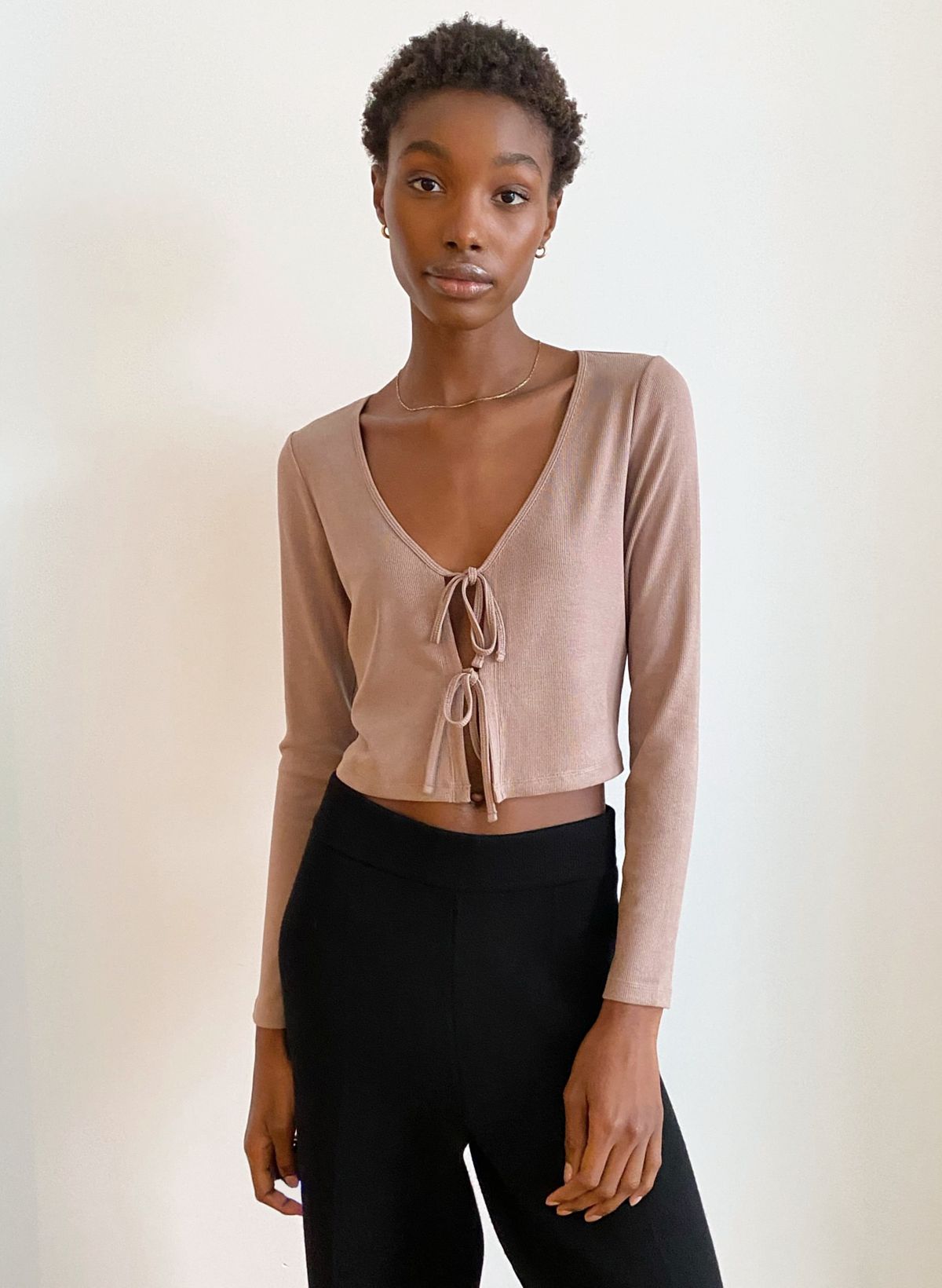 front tie top long sleeve