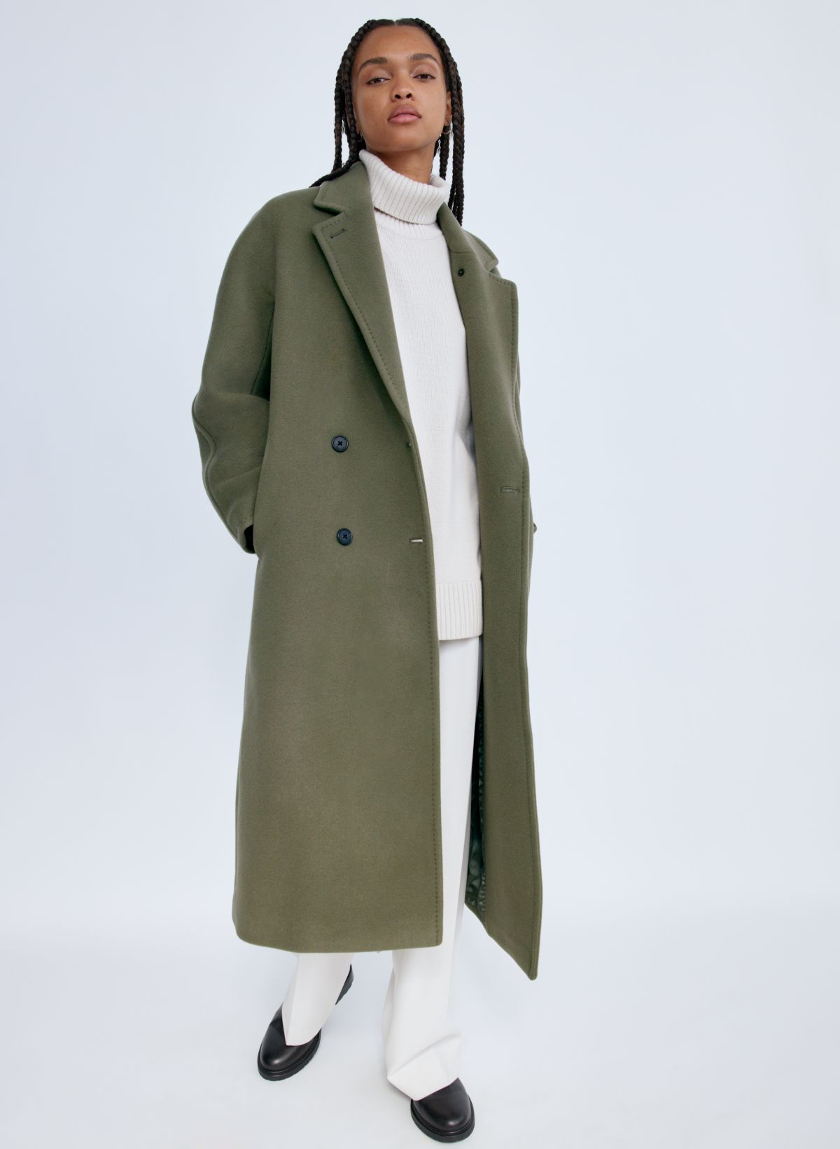 Italian Wool Cashmere Double Breasted Tailored Coat, 50% OFF