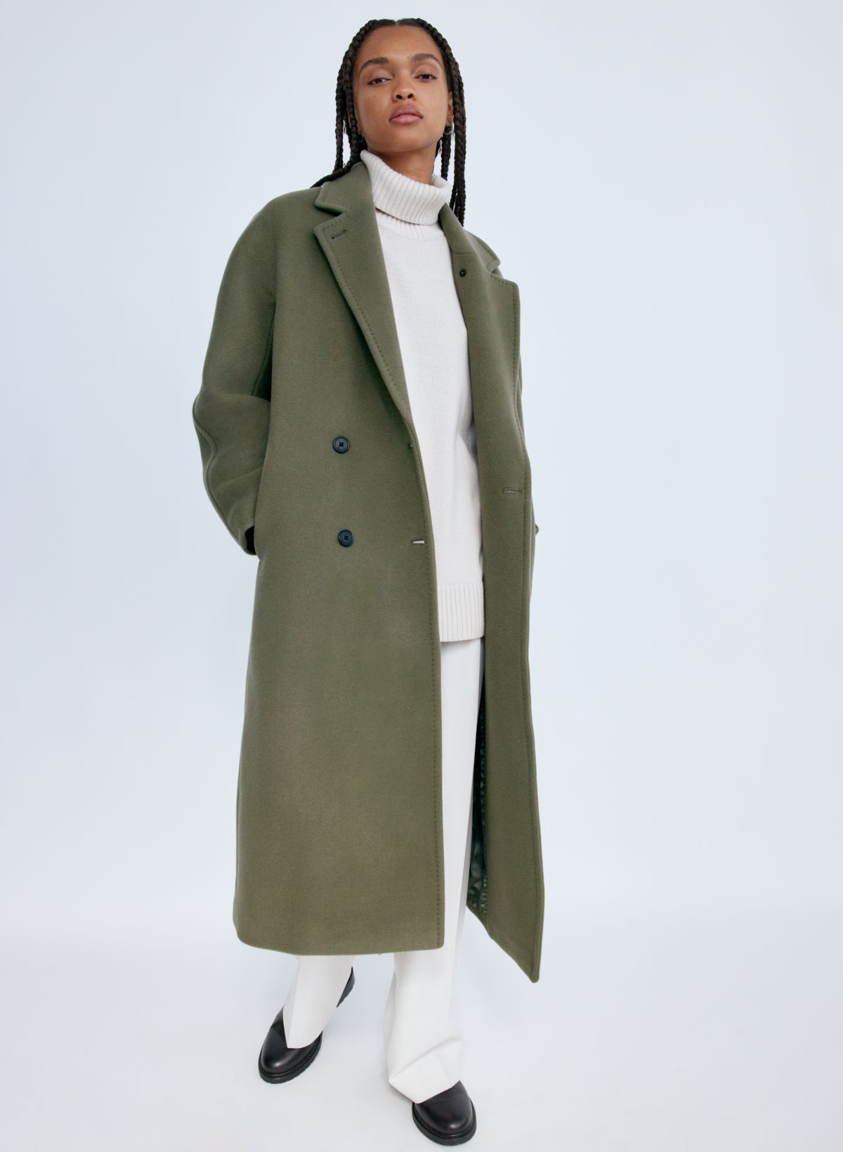 Long Slouchy Double-Breasted Coat for Women