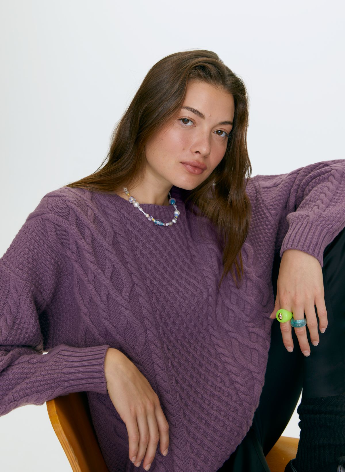 Plaited Drop Shoulder Oversized Sweater, Wool Sweater, Cable Knit