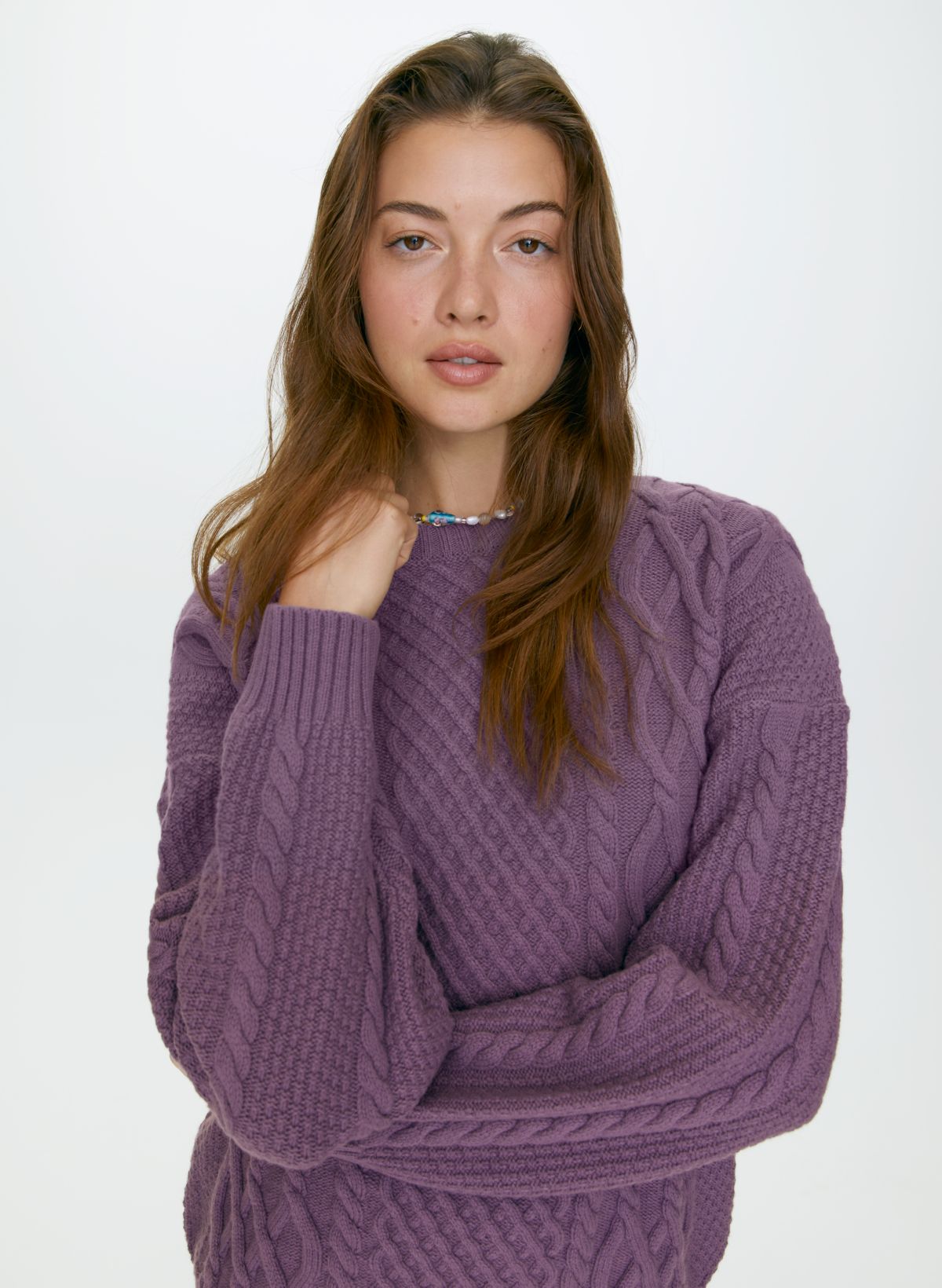 FEATHER WAFFLE KNIT SWEATER - PURPLE – VIC APPAREL