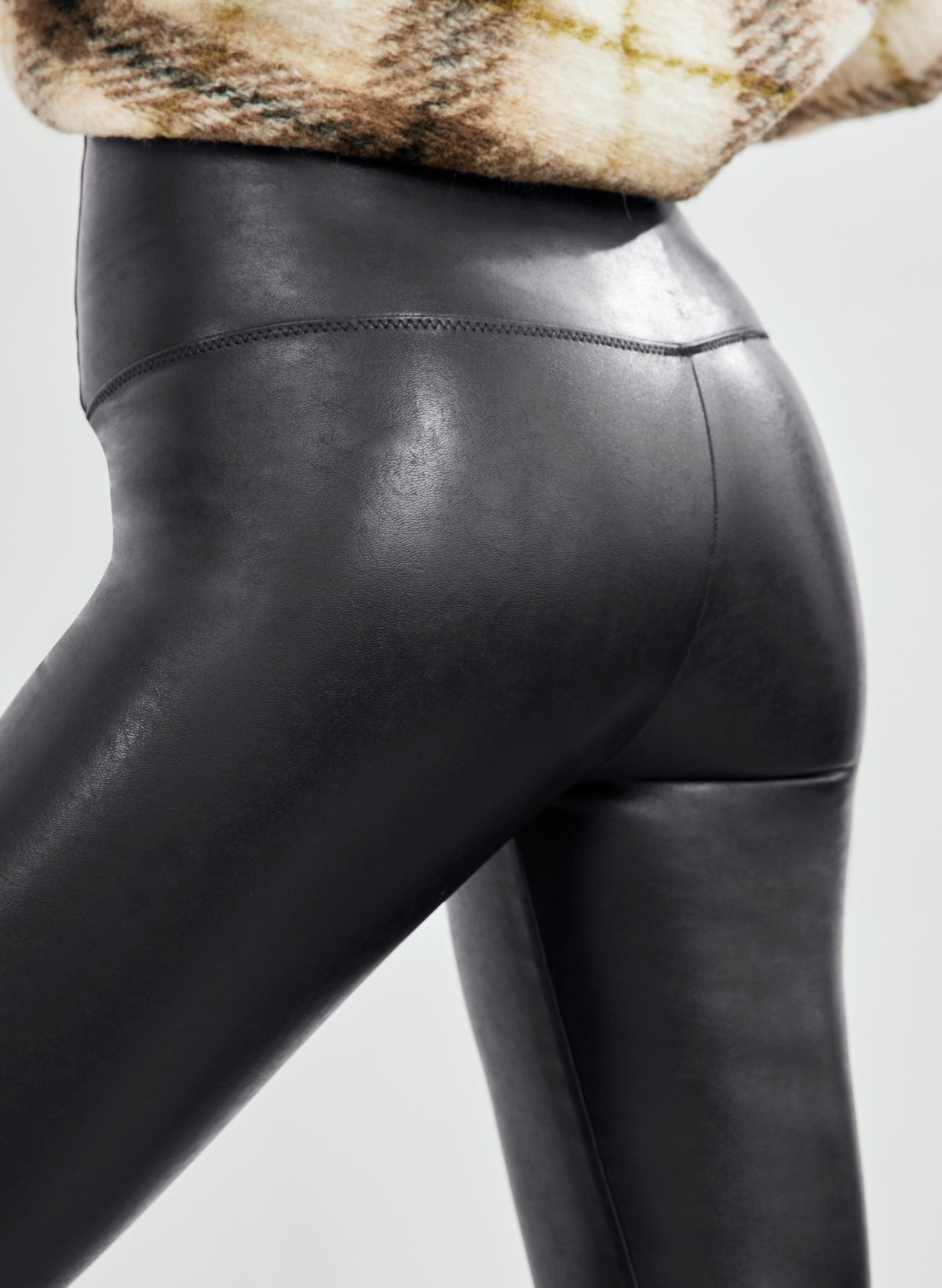 Plus Size Curvy Girl Sexy Faux Leather Split Leg High Waist Leggings