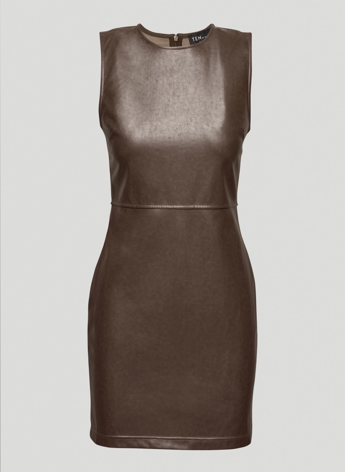 Bershka strapless faux leather bodycon dress in brown