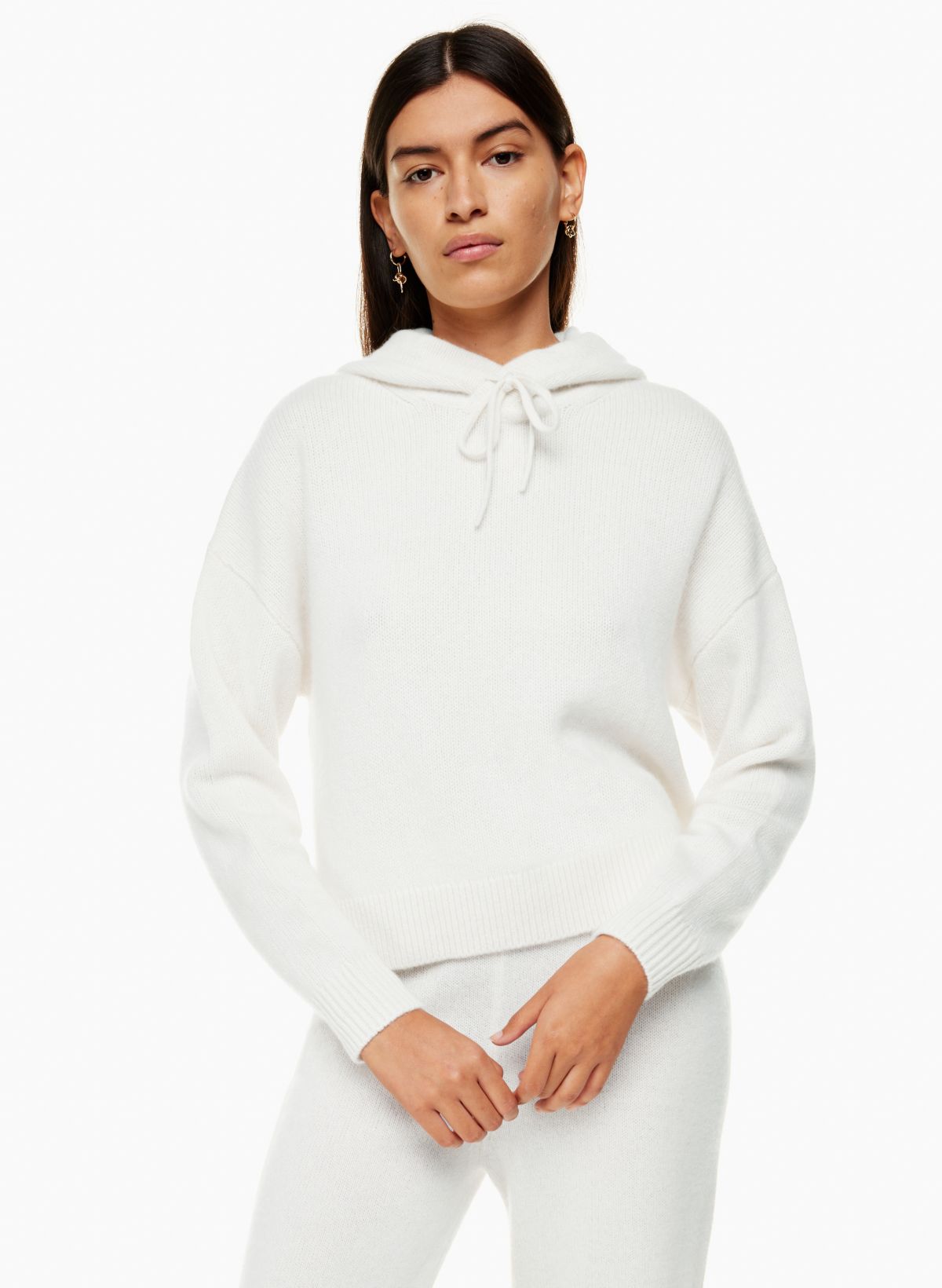 Women’s white cashmere blend sweatshirt with hood