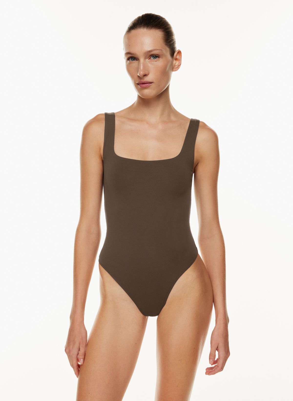 NWT Aritzia Babaton Bodysuit Contour Square Neck Flax Beige Size Medium