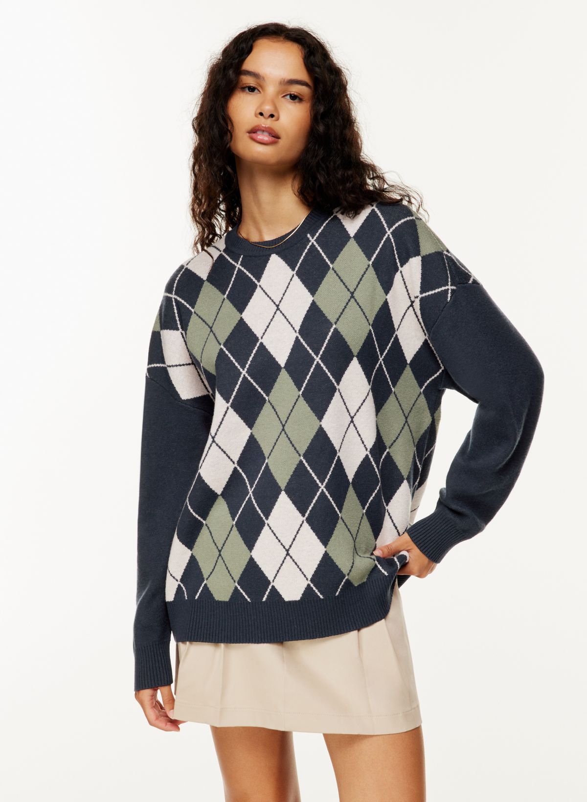 Men's Argyle jacquard Full Zip Sweater 