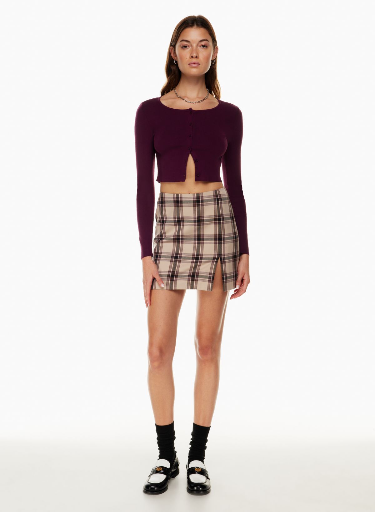 Set: Plaid Cropped Knit Camisole Top + Mini Pencil Skirt