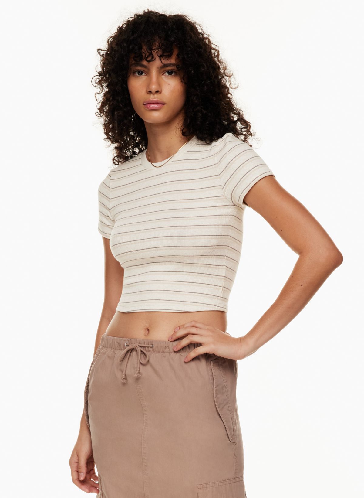 Urban Classics Women's Ladies Cropped Rib Top T-Shirt, Beige, XS