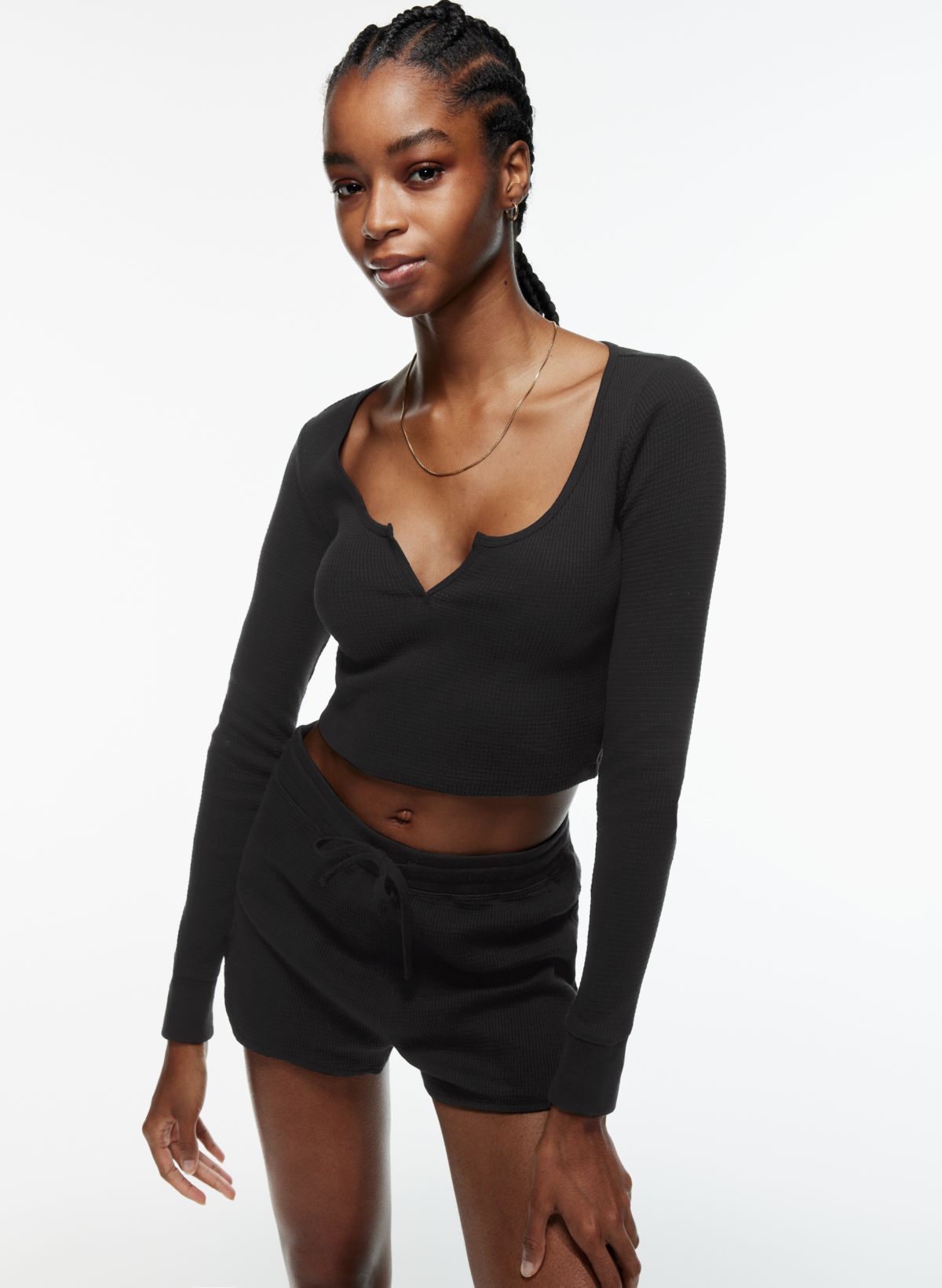 Cashmere Plush Waffle Cropped Tank - Black