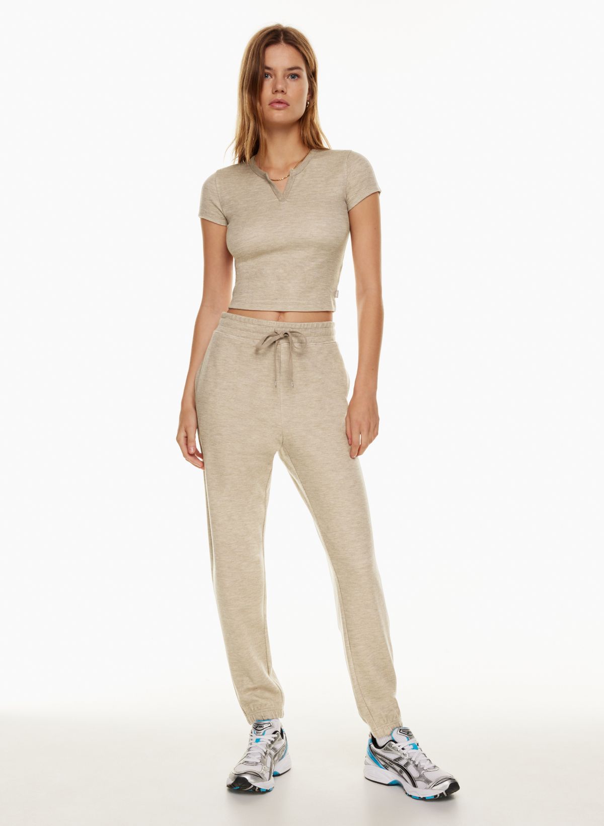 Beyond Yoga Brushed Up Lounge Around Midi Jogger in Oatmeal Heather
