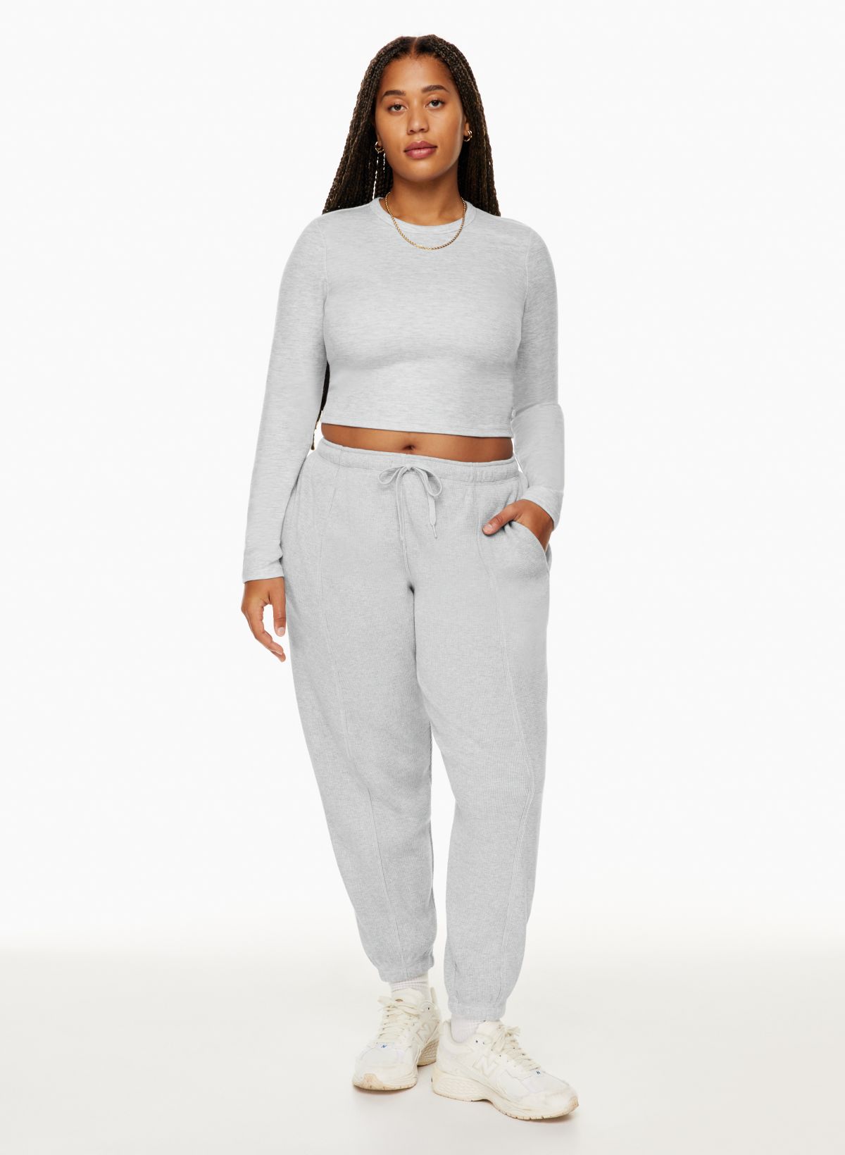 Mid-Rise Sweater-Knit Street Jogger Sweatpants for Women