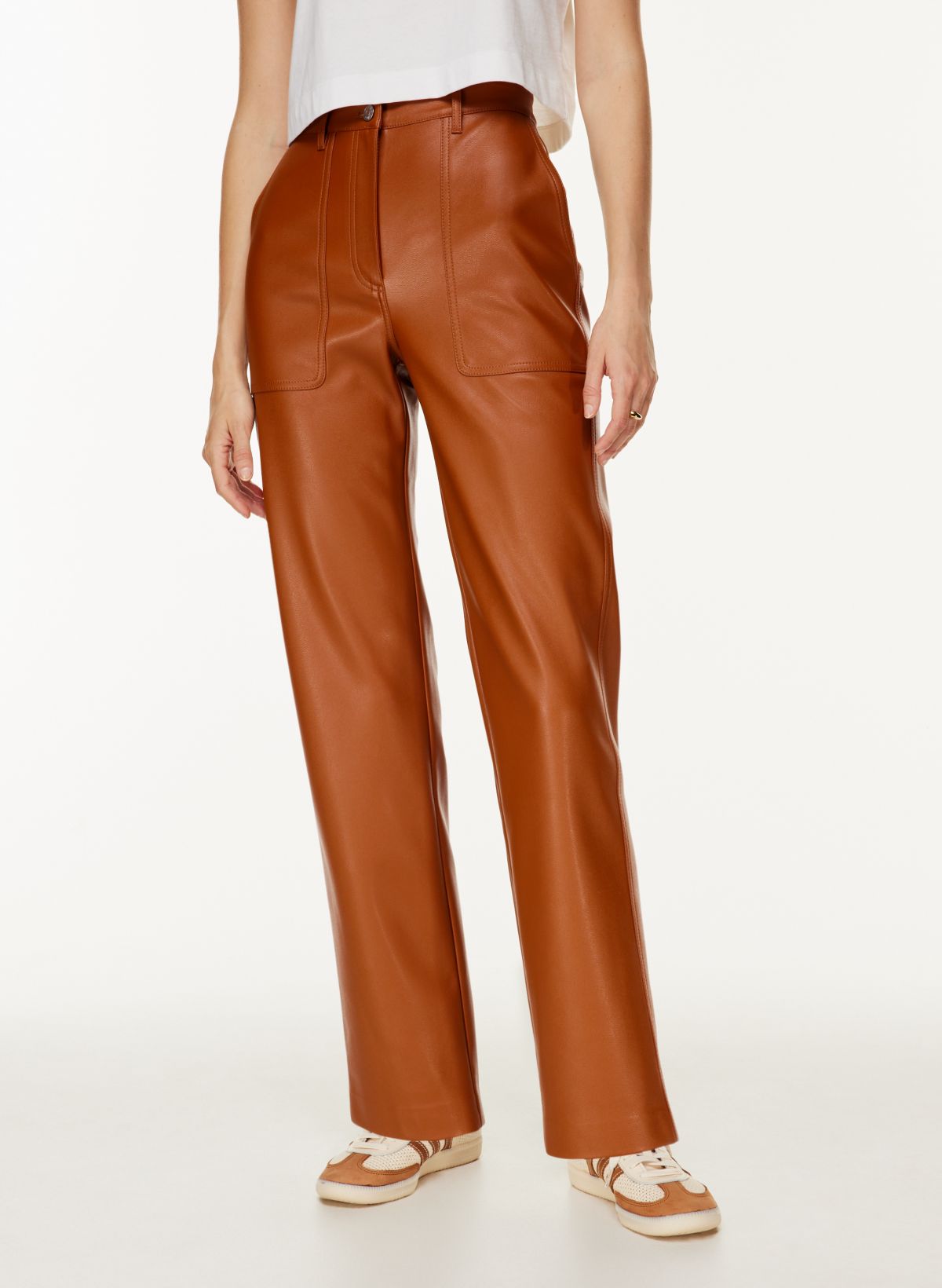 Try-ons of some vegan leather pants: New Rebel Pants (size 2 short), Nadia  Pants (size 2) : r/Aritzia