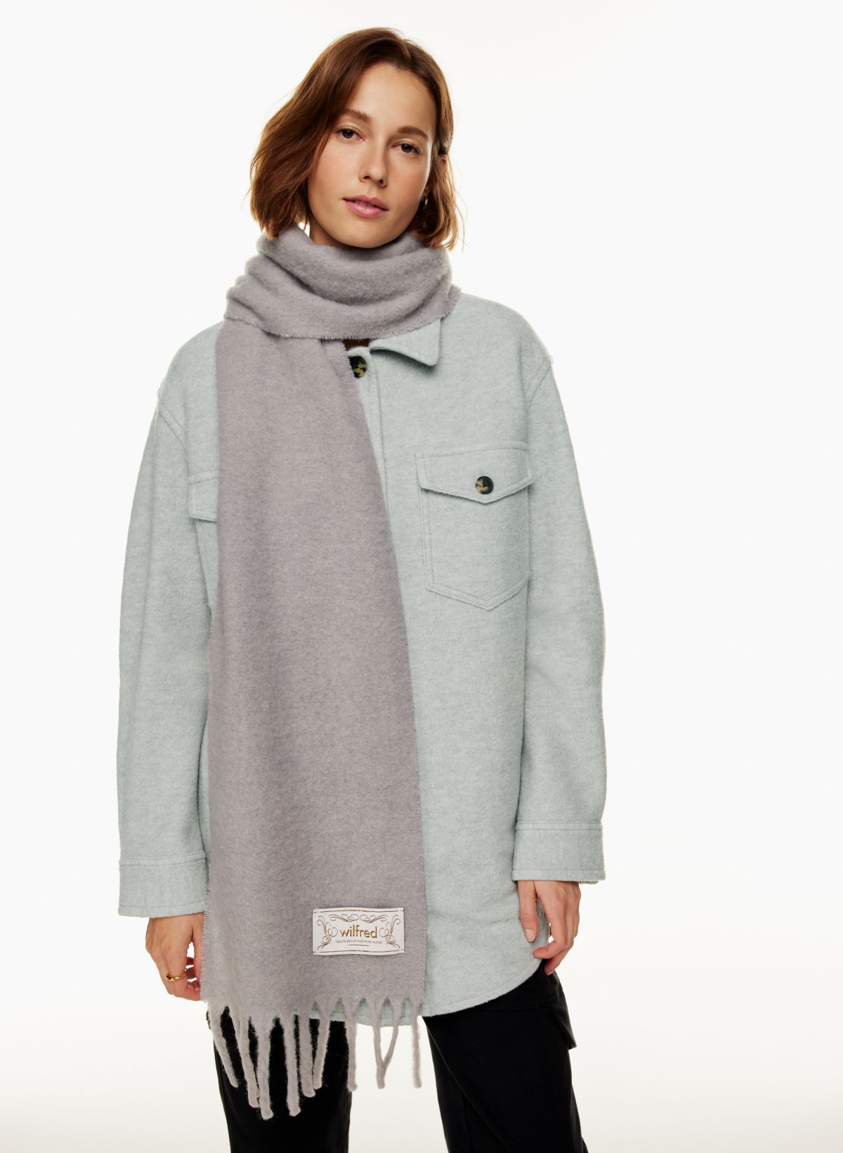 TopShop brown neutral plaid scarf, oversized sweater with flare