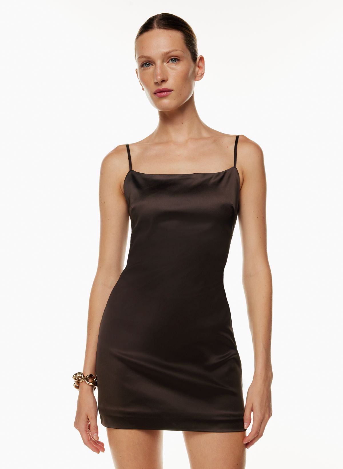 Aritzia Babaton Pressure dress, racer back mini dress, deep Taupe.