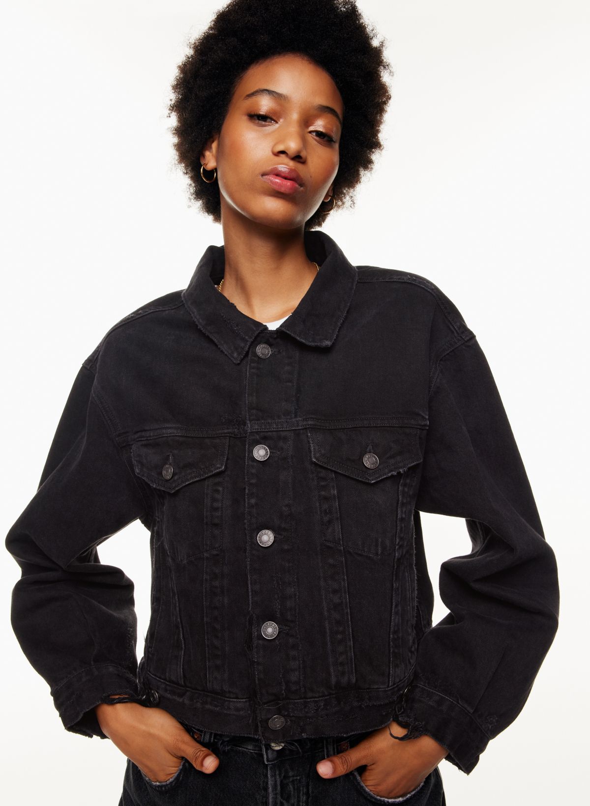 Crop black hot sale denim jacket