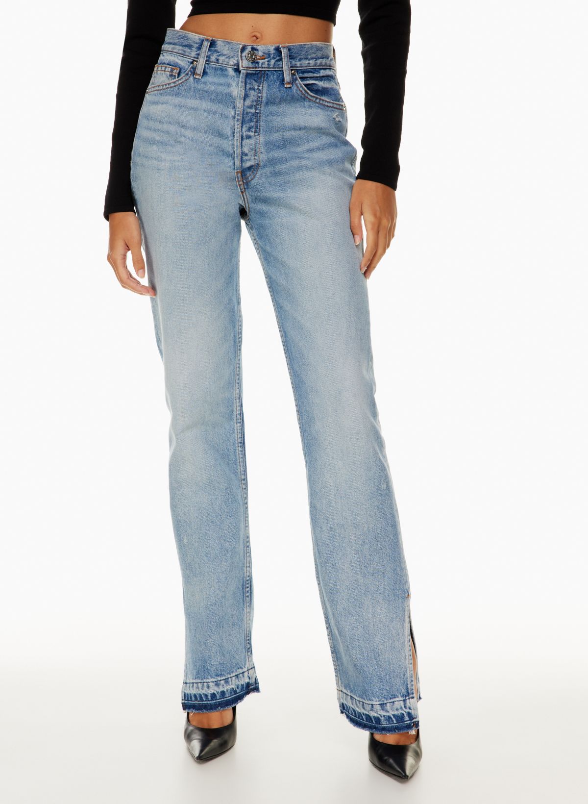 Two-tone organic high-rise straight-leg jeans