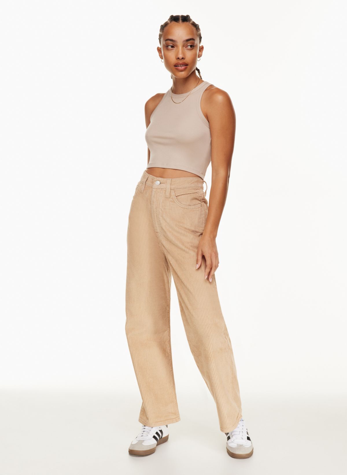 Ribcage Straight Ankle Corduroy Pants - White