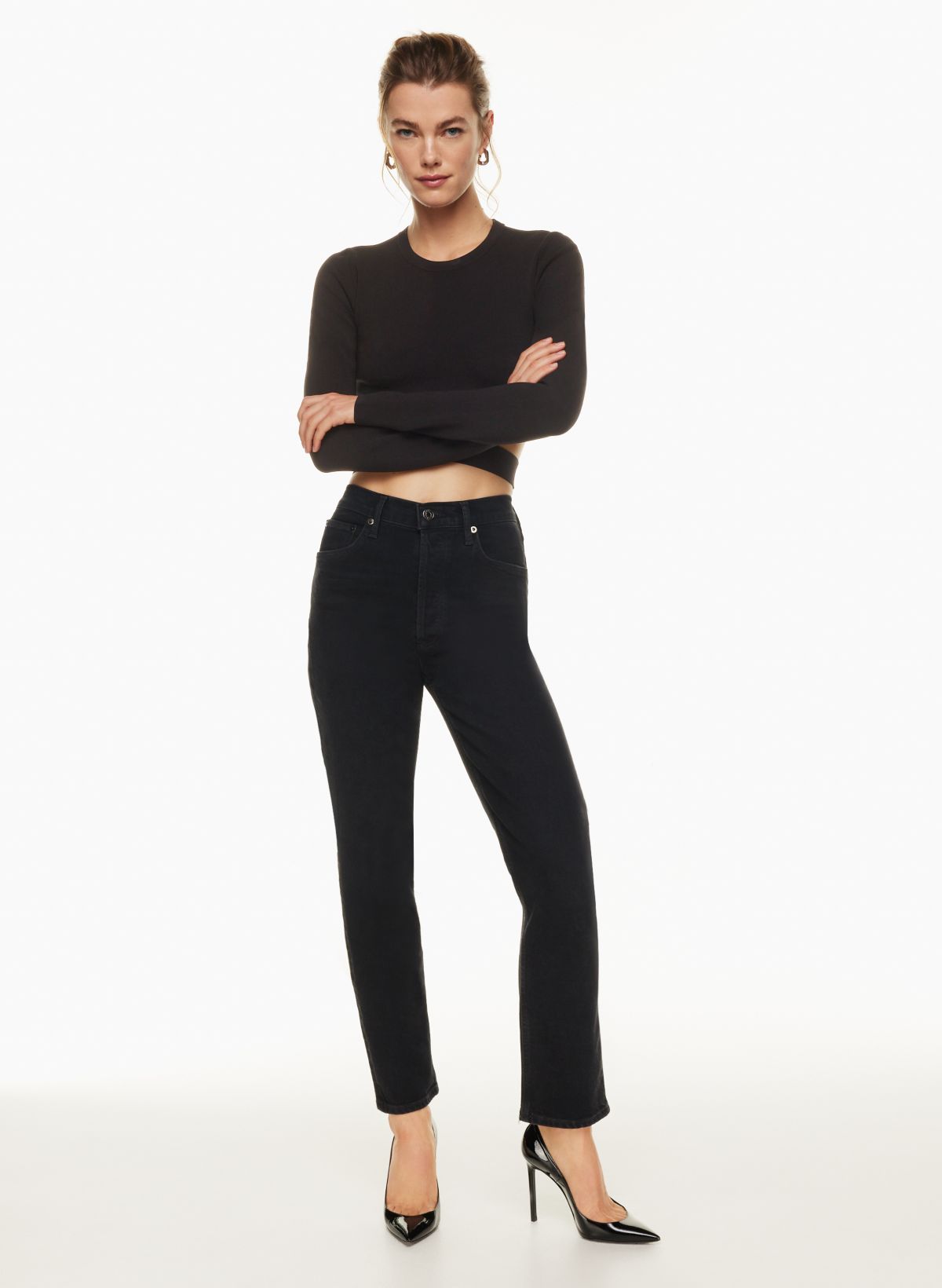 Women's High-Rise Straight Trousers - A New Day™ Black 12 Long