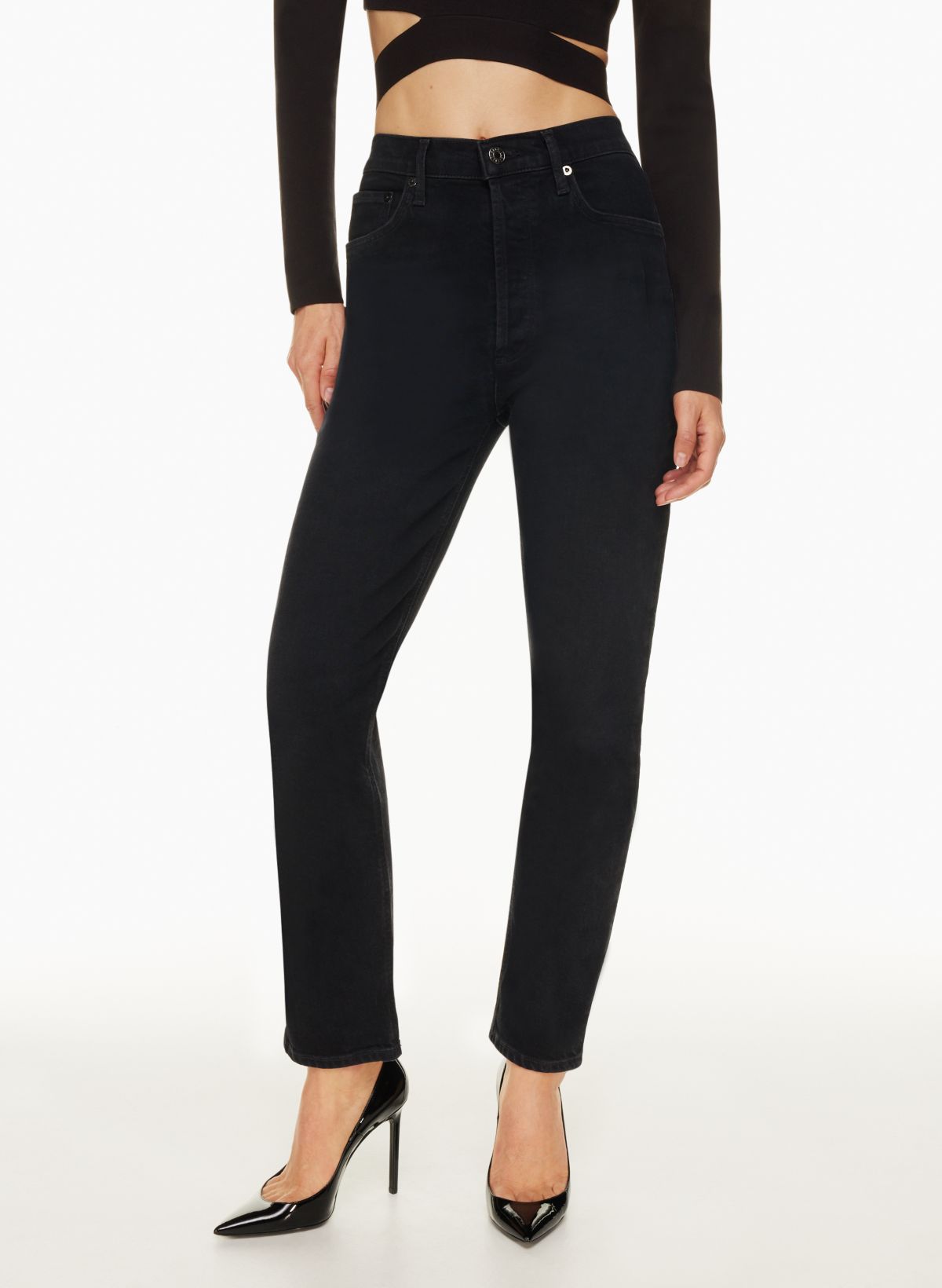 Women's High-Rise Straight Trousers - A New Day™ Black 14 Long