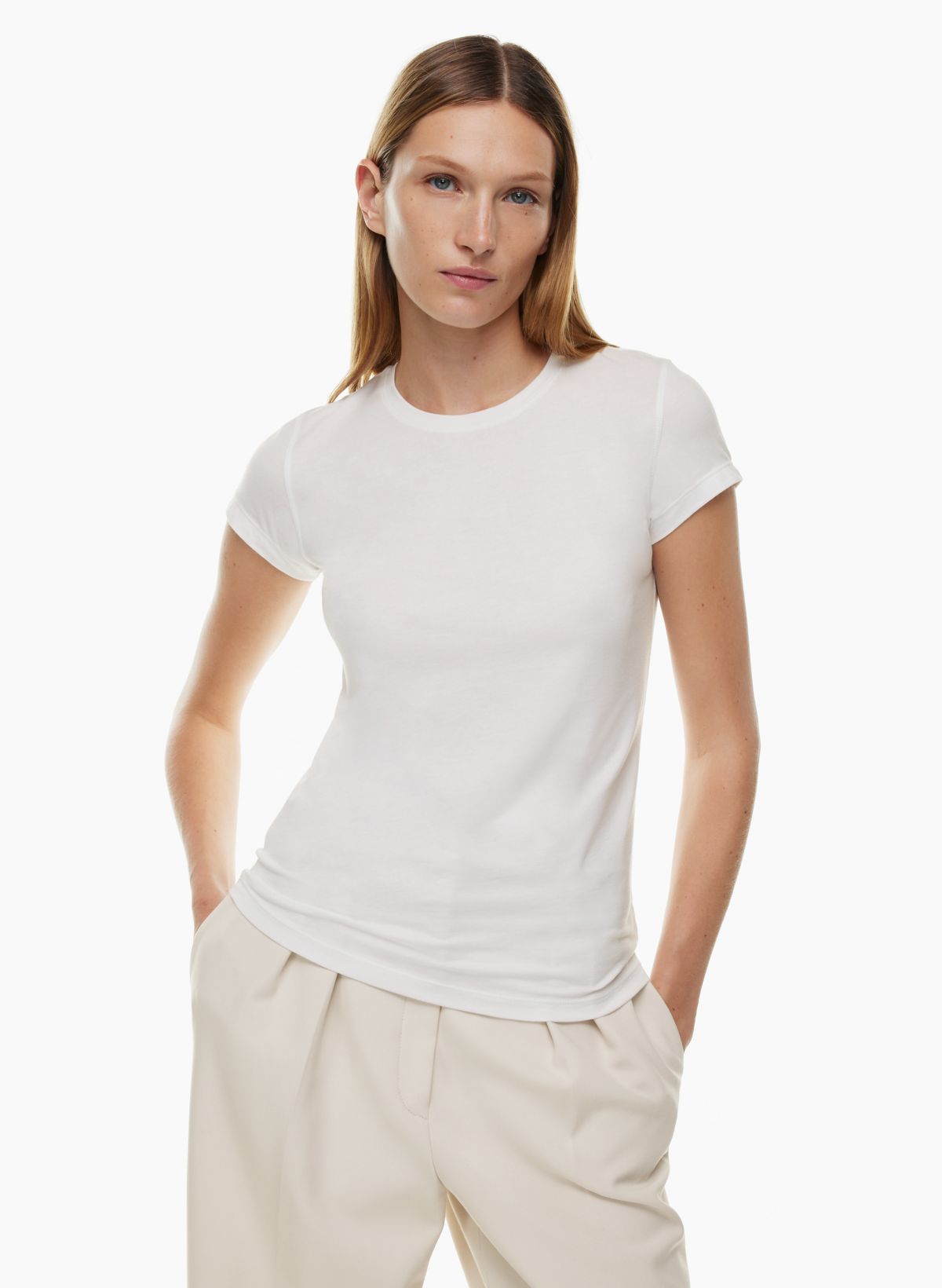 Aritzia TNA Women's Cropped T-Shirt in Gray Size 2XS Crew Neck