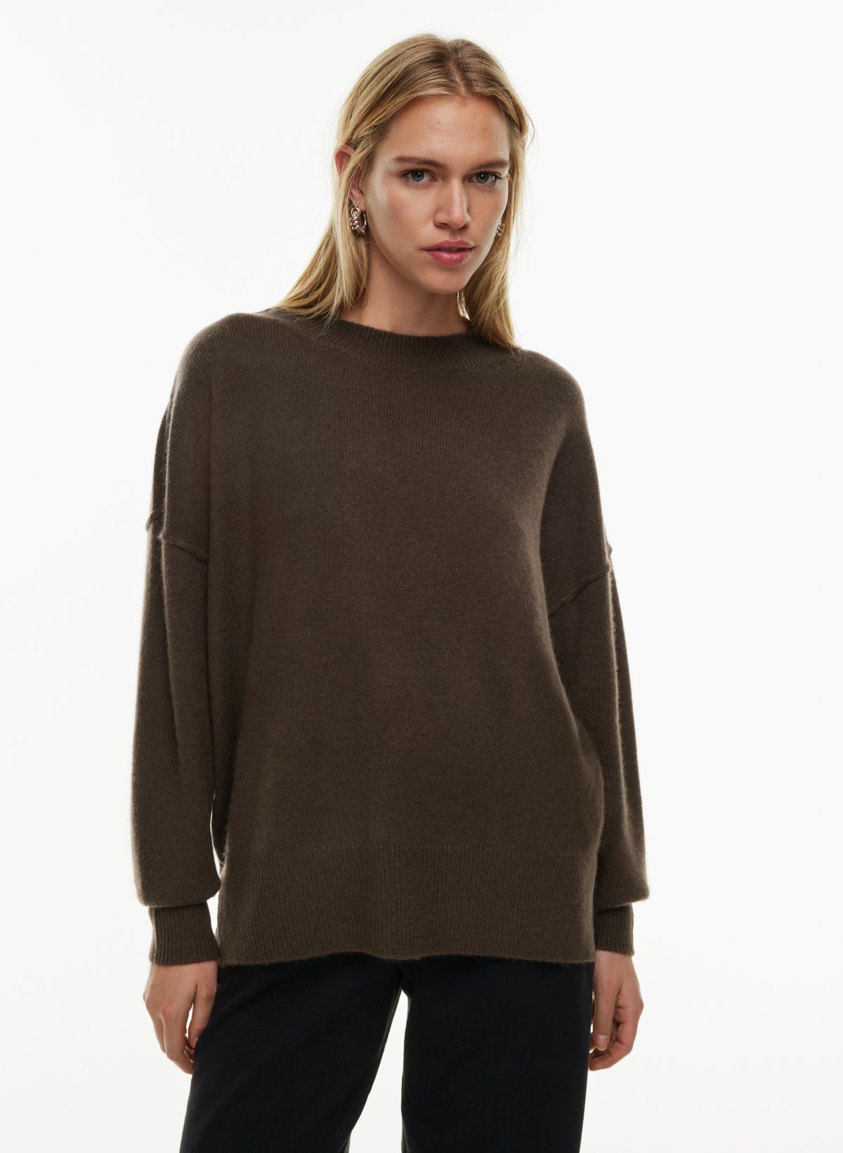 The Luxe Cashmere Blend Button Crewneck 