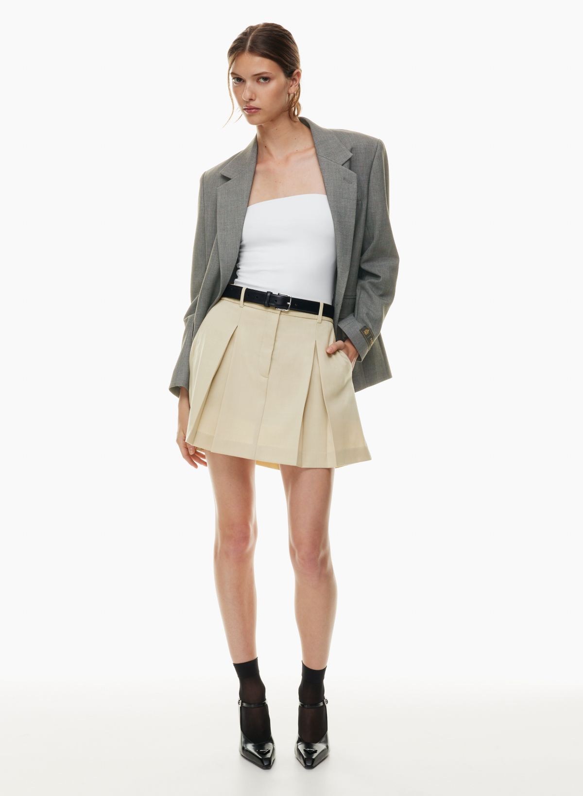 White Top & Brown Leather Shorts Outfit - The Style Contour