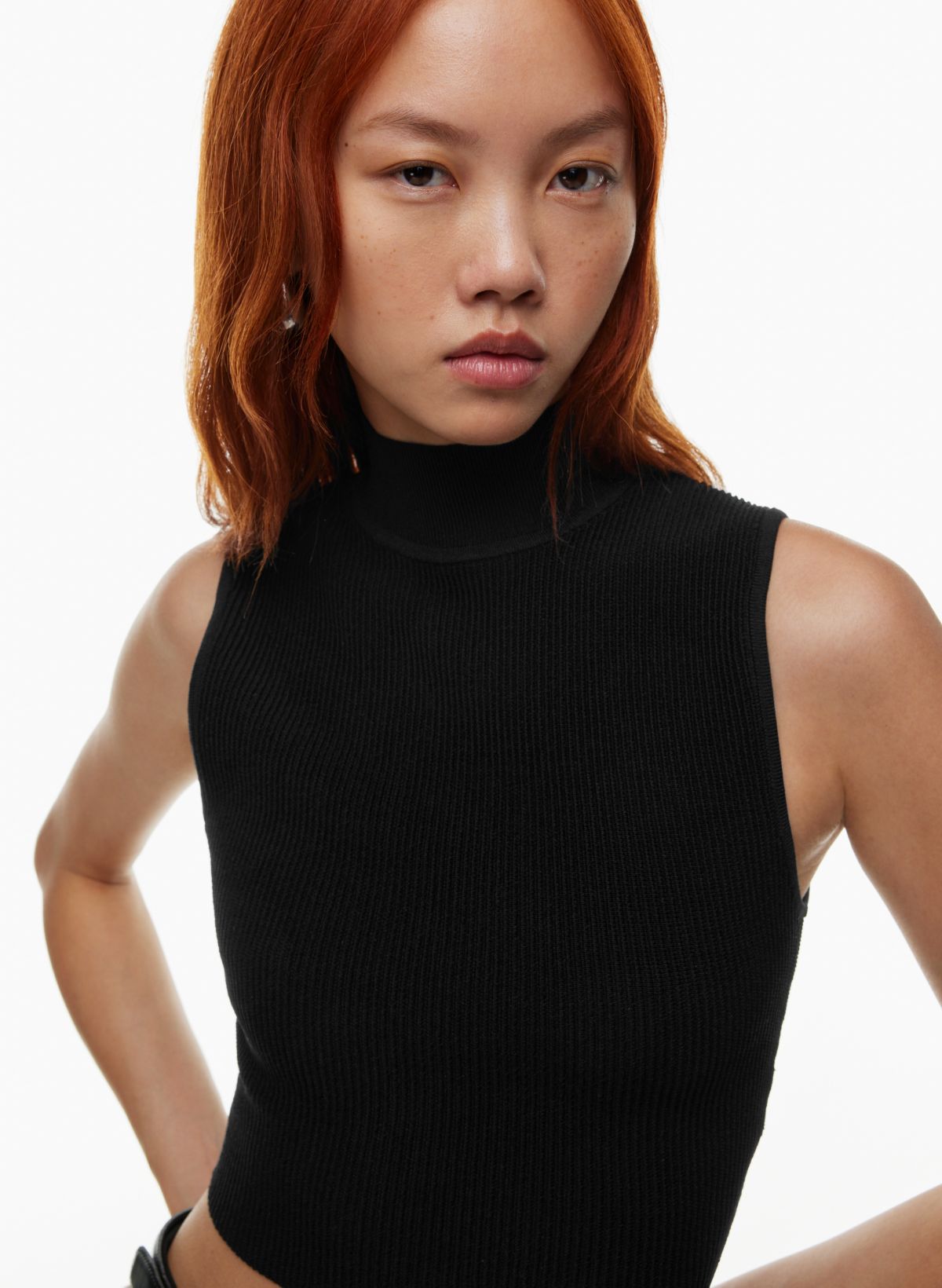 Women Basic Tank Tops Knit Rib High Neck Sleeveless Tops Mock Turtleneck  Stretch