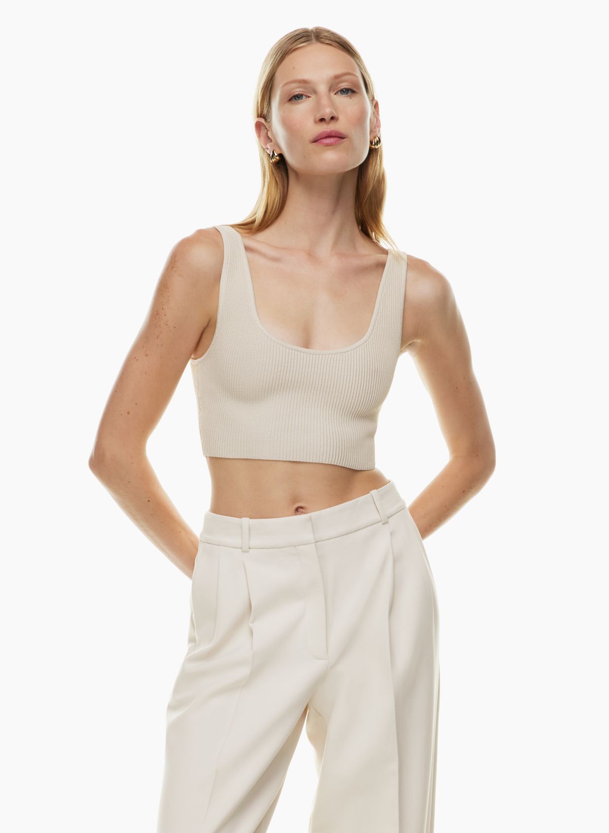 Aritzia Babaton Sculpt Knit Squareneck Cropped Tank • Fluent Taupe • 2XL  XXL