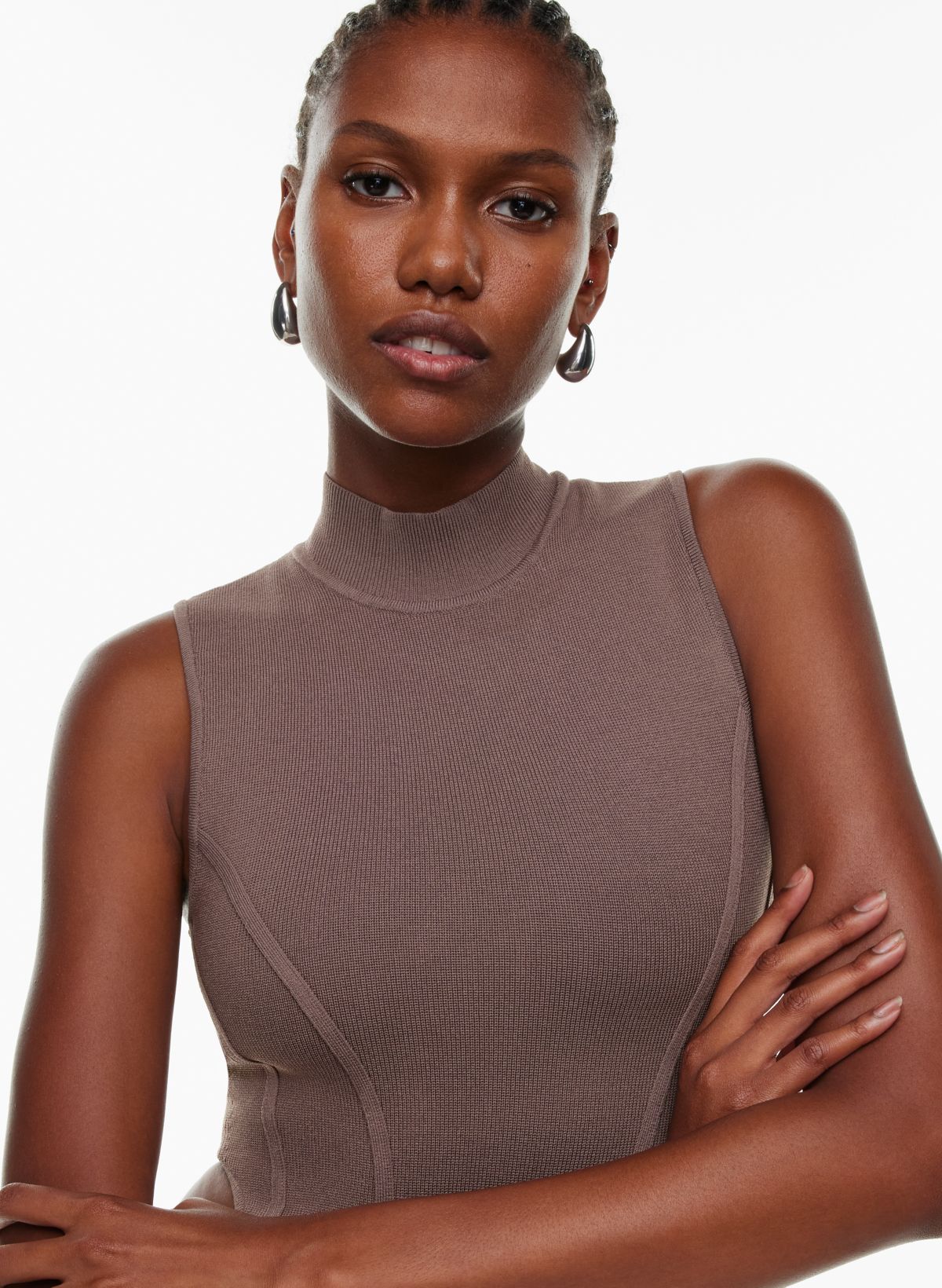 Basic Seamless Ribbed Sleeveless Mock Neck Turtleneck Shaping Tank