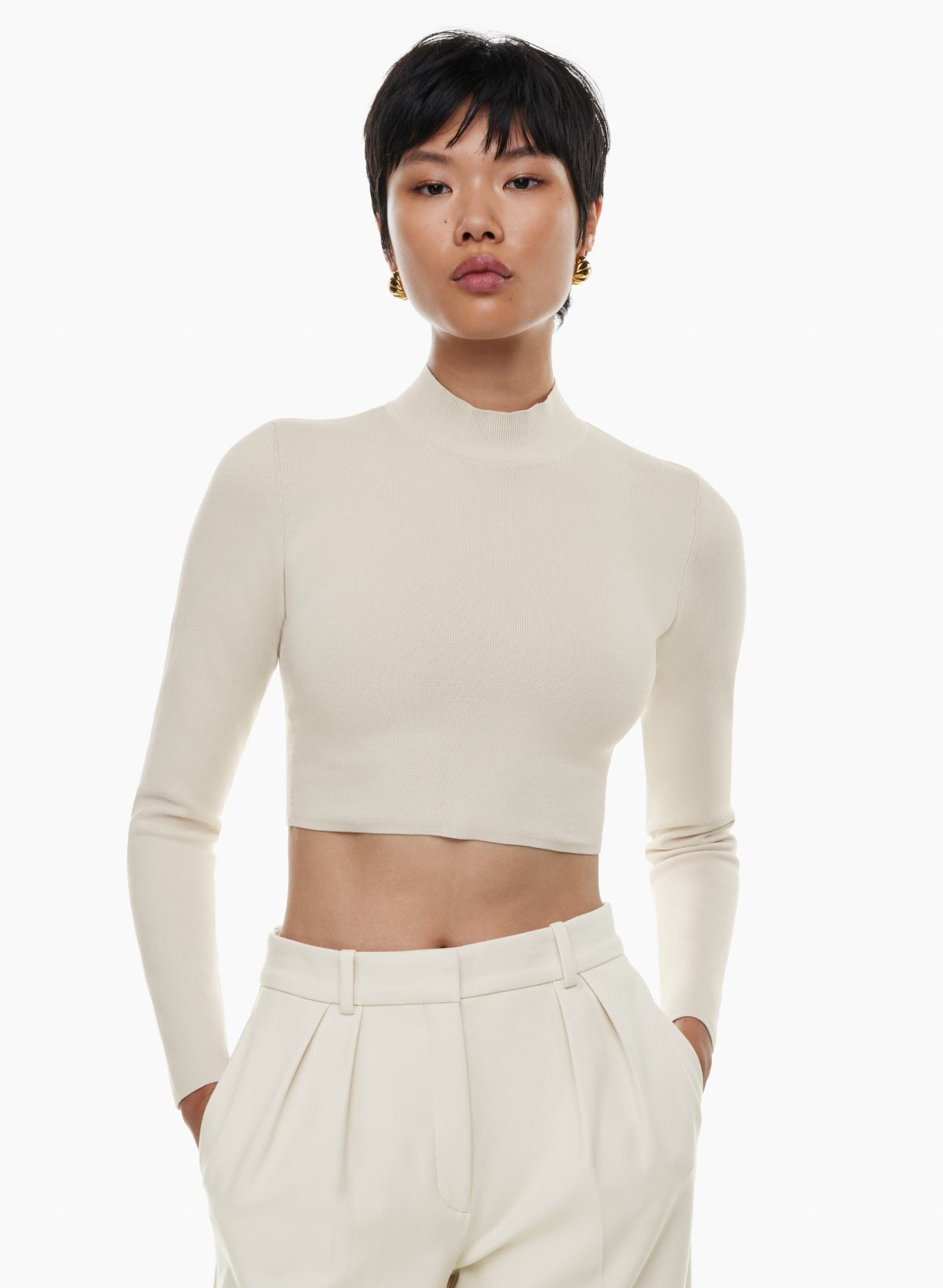 White long sleeve crop top outlet turtleneck