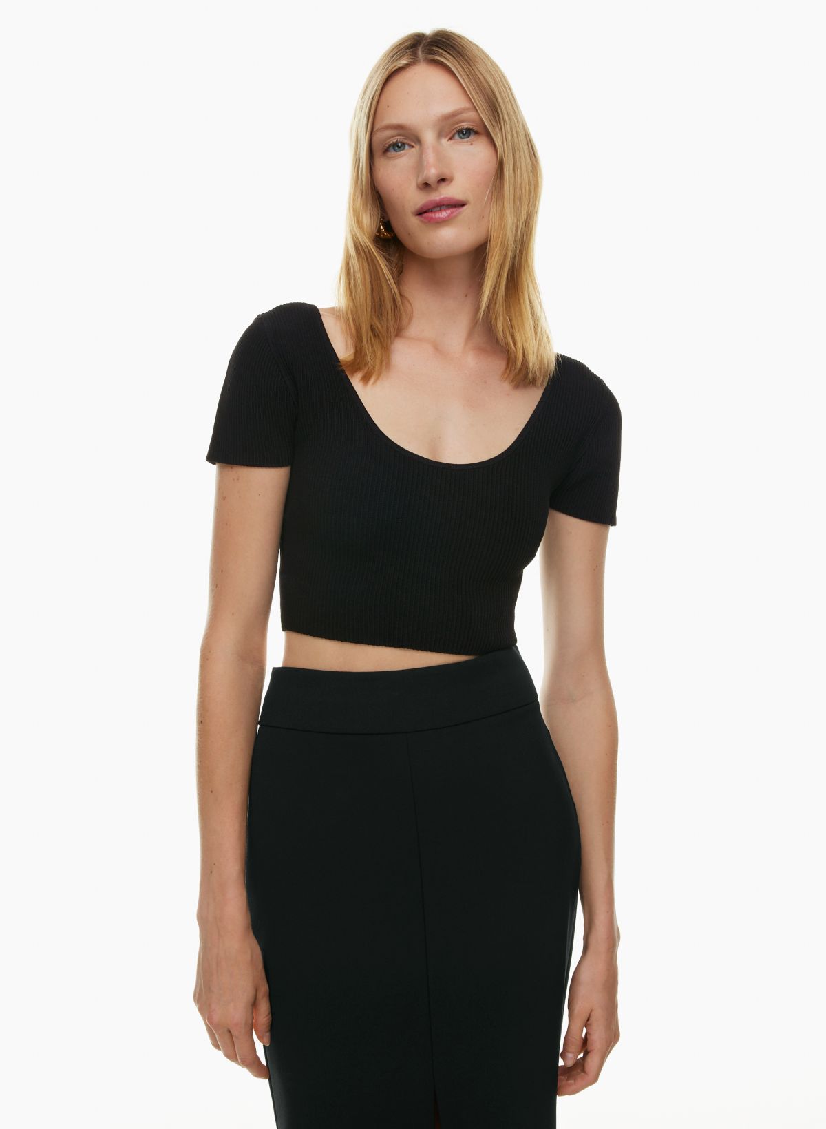 Shape Black Ribbed Scoop Neck Crop Top