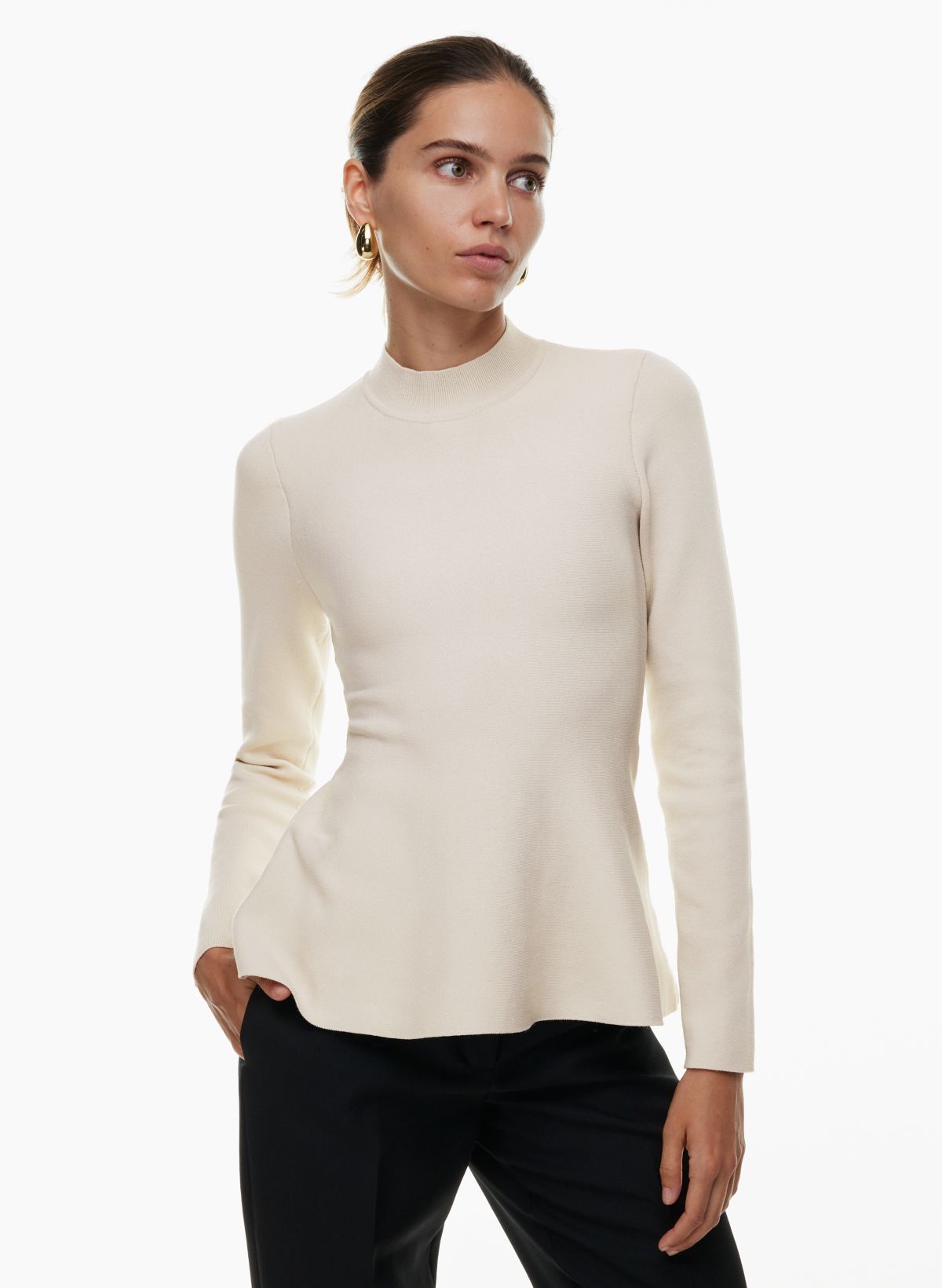 Babaton Women's Sculpt Knit Trajectory Turtleneck Sweater in Matte Pearl Size 2XS