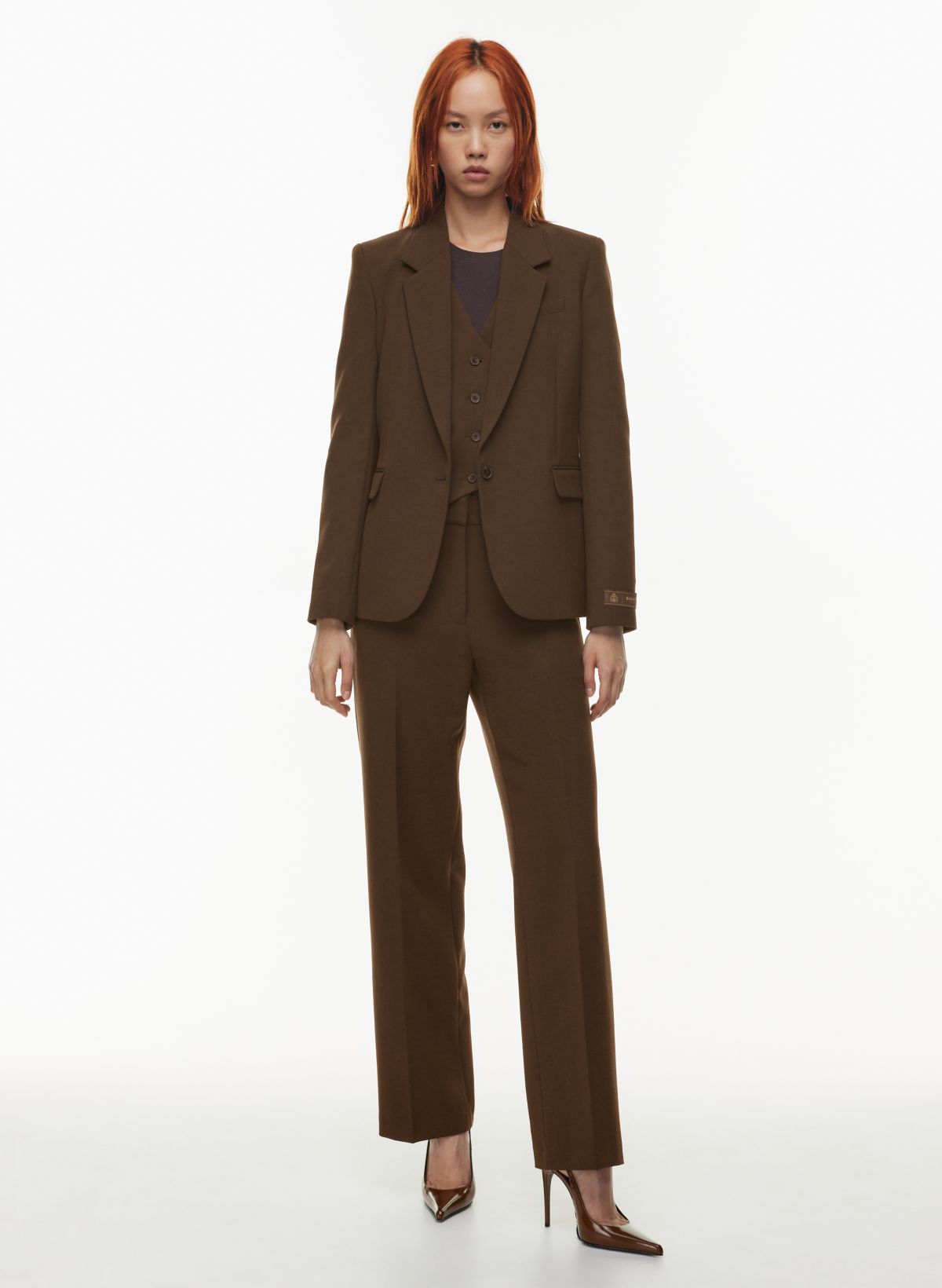 Black Bell Bottom Pants Suit Set With Blazer, Puffed Sleeve Blazer