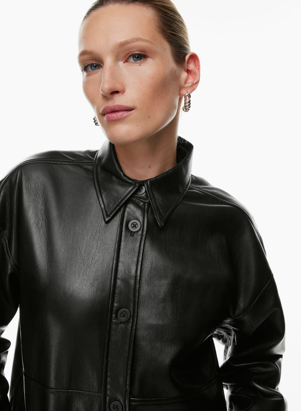 Vegan Leather Shirt Jacket