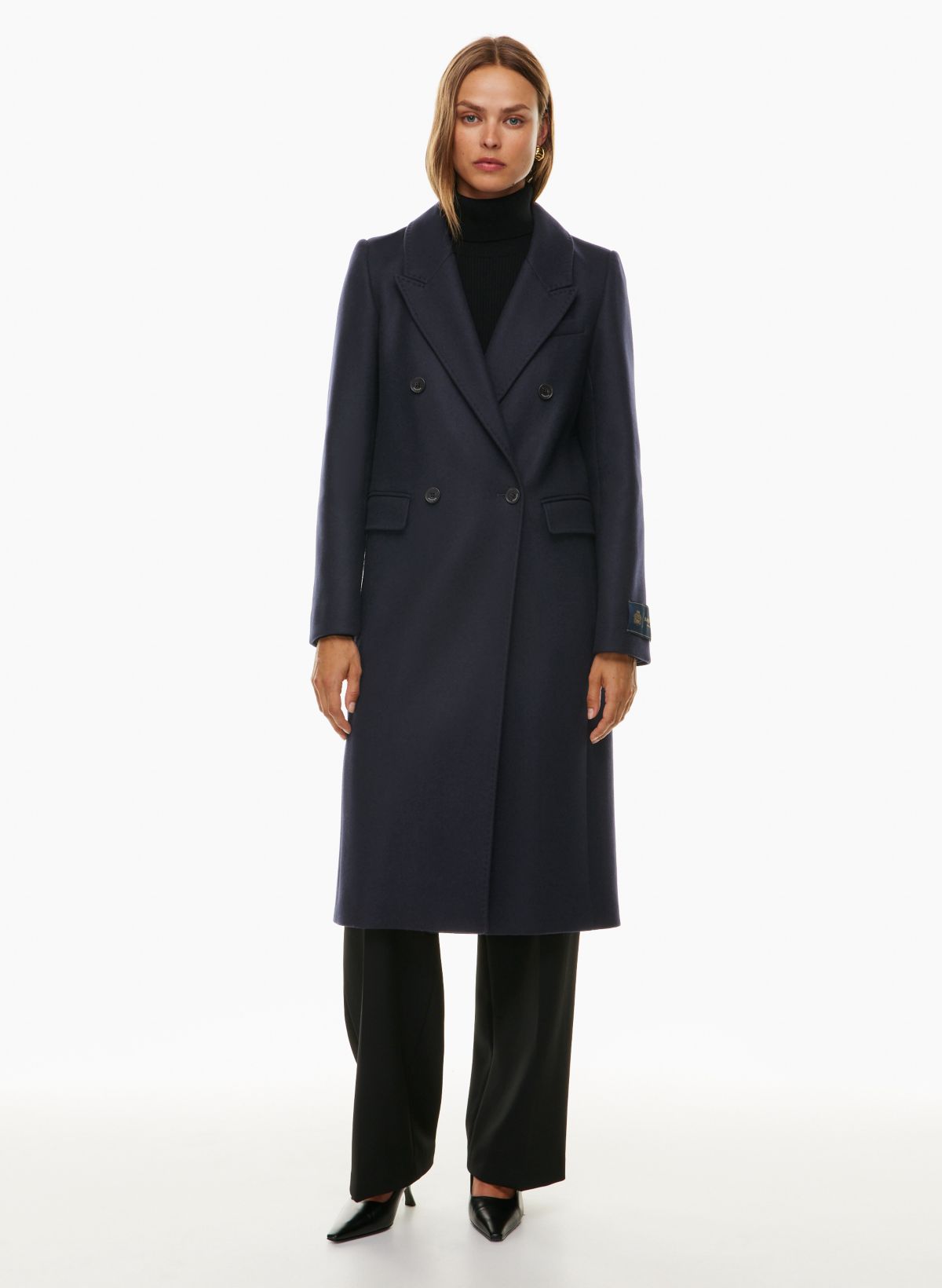 Fitted and Flared Coat with Pleated Back in Blue and Pink