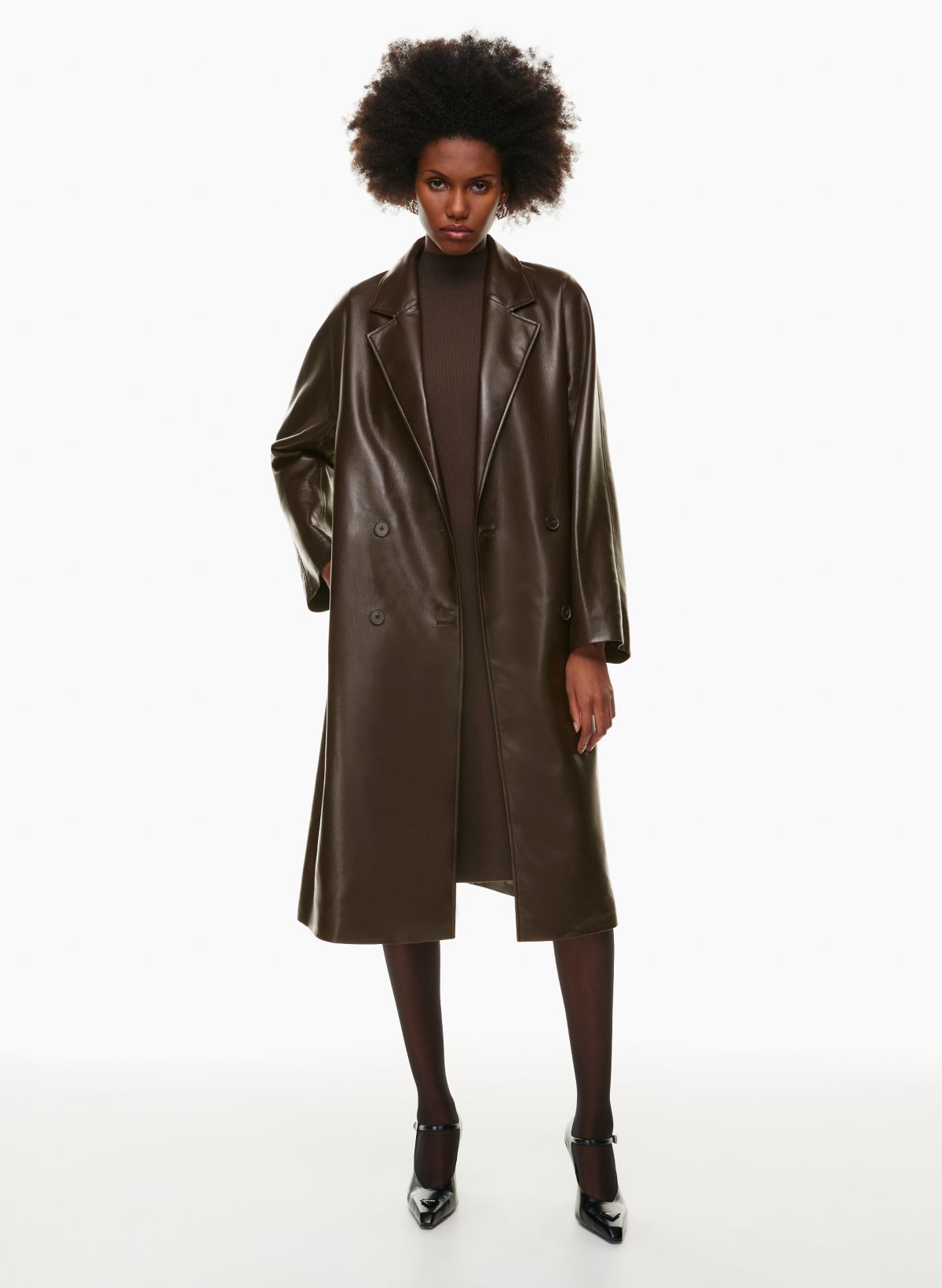 Herringbone Leather Long Coat - Women - Ready-to-Wear