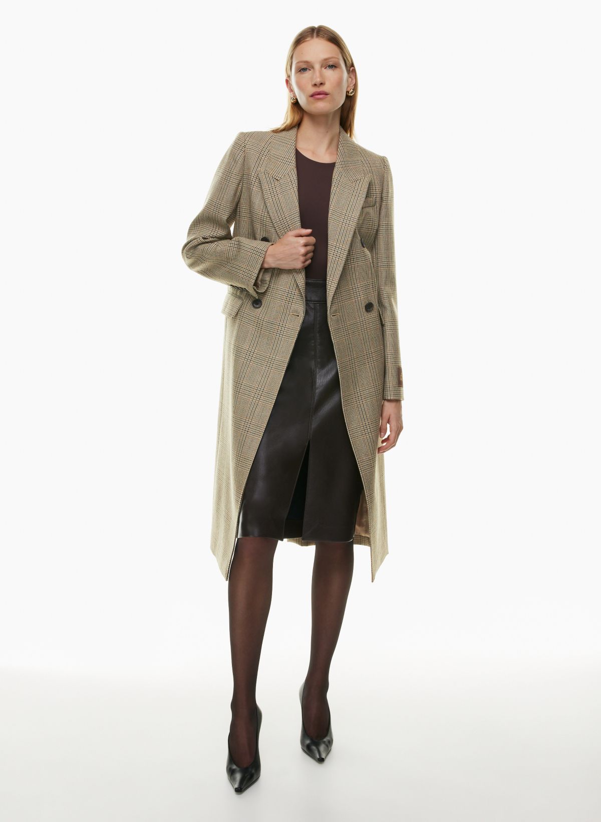 Wide Lapel Double-Breasted Flare Longline Coat in Dark Green