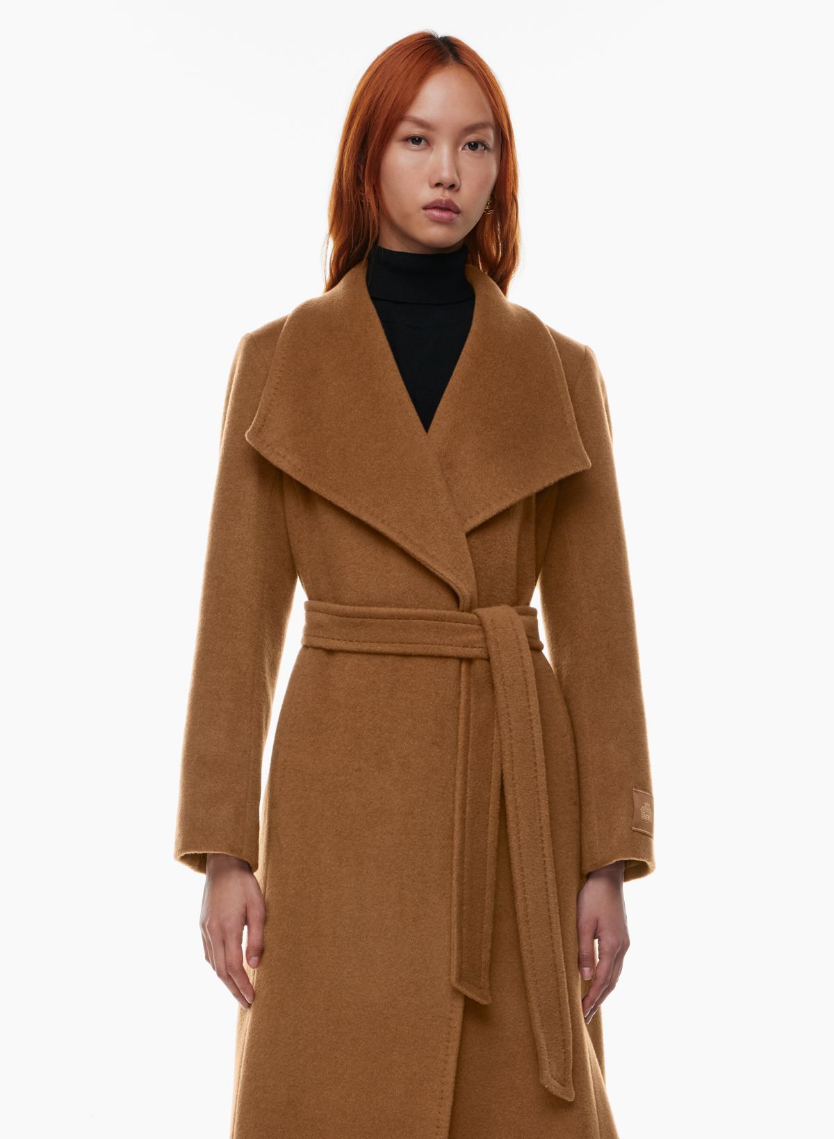 Women's Wide Collar Wrap Coat - Short-Length - Camel Small / Camel